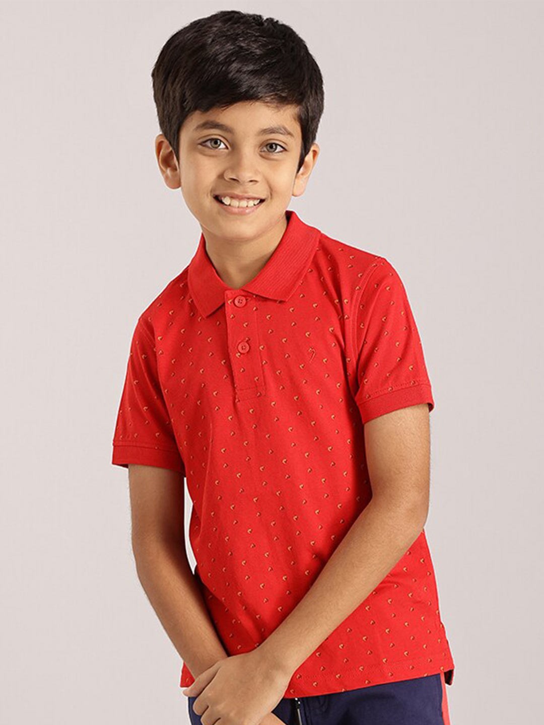 

Indian Terrain Boys Conversational Printed Polo Collar Pure Cotton T-shirt, Red