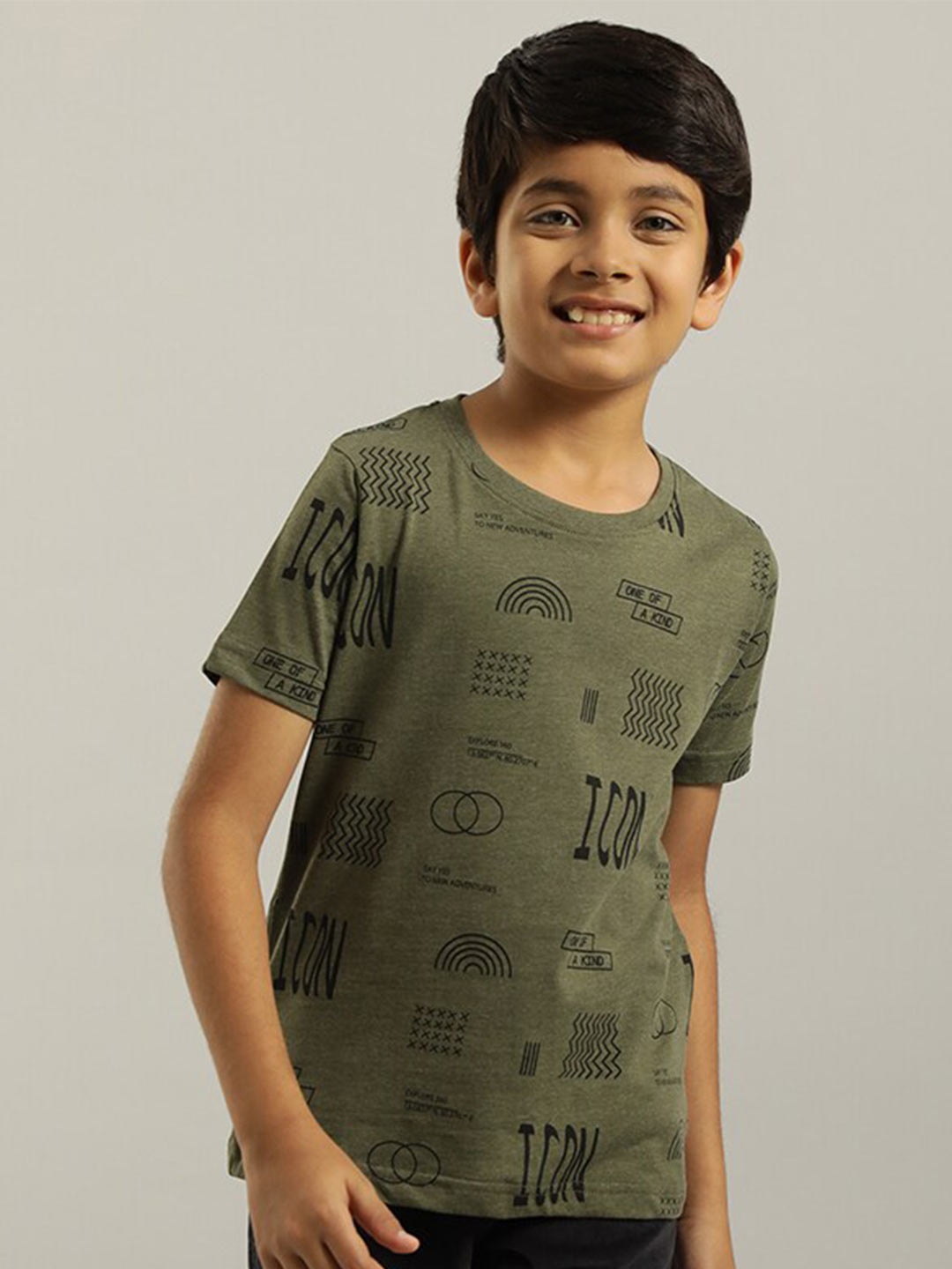 

Indian Terrain Boys Conversational Printed Pure Cotton T-shirt, Green