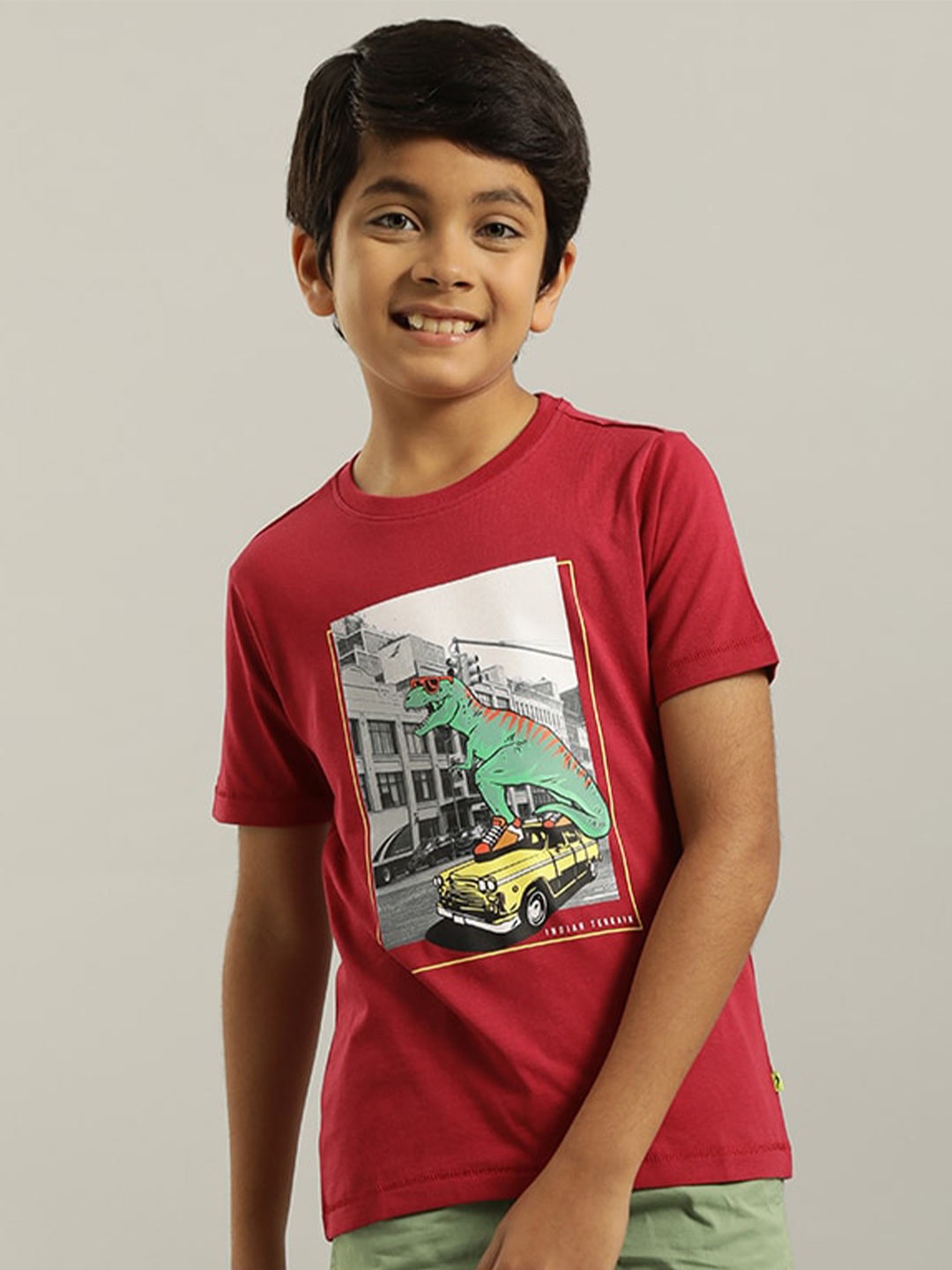 

Indian Terrain Boys Graphic Printed Pure Cotton T-shirt, Red
