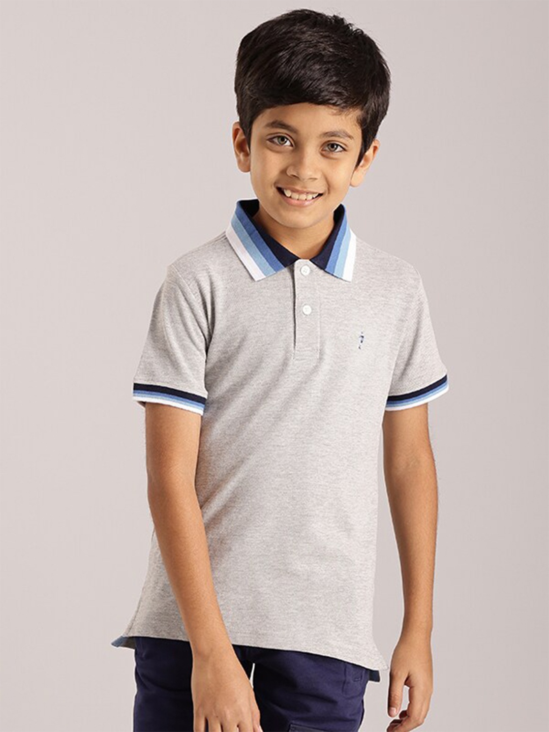 

Indian Terrain Boys Polo Collar Pure Cotton T-shirt, Grey melange