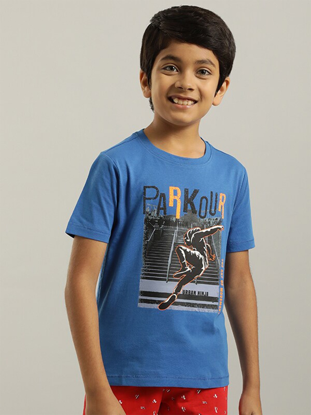 

Indian Terrain Boys Graphic Printed Pure Cotton T-shirt, Blue