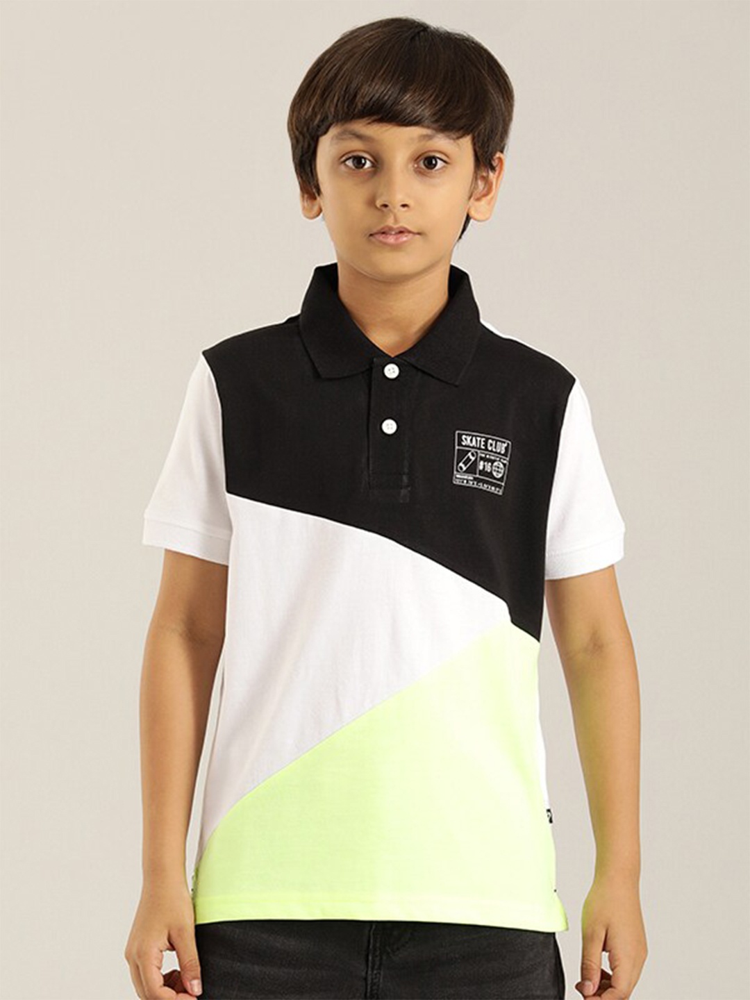 

Indian Terrain Boys Colourblocked Polo Collar Pure Cotton T-shirt, White