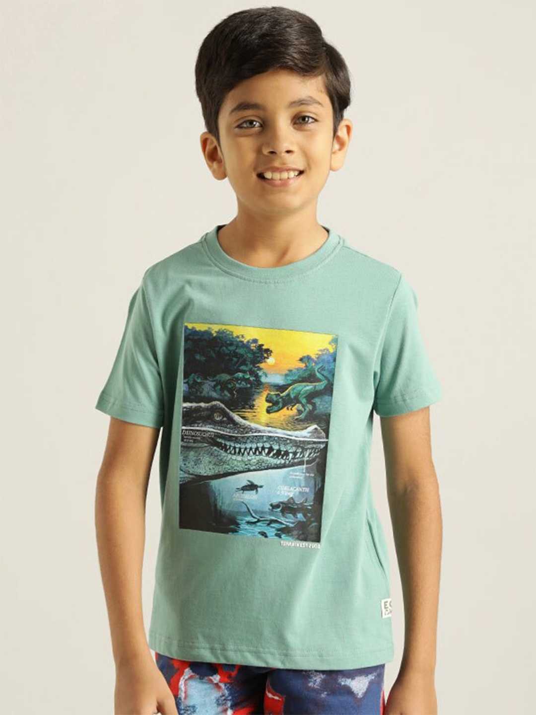 

Indian Terrain Boys Green Graphic Printed Pure Cotton T-shirt