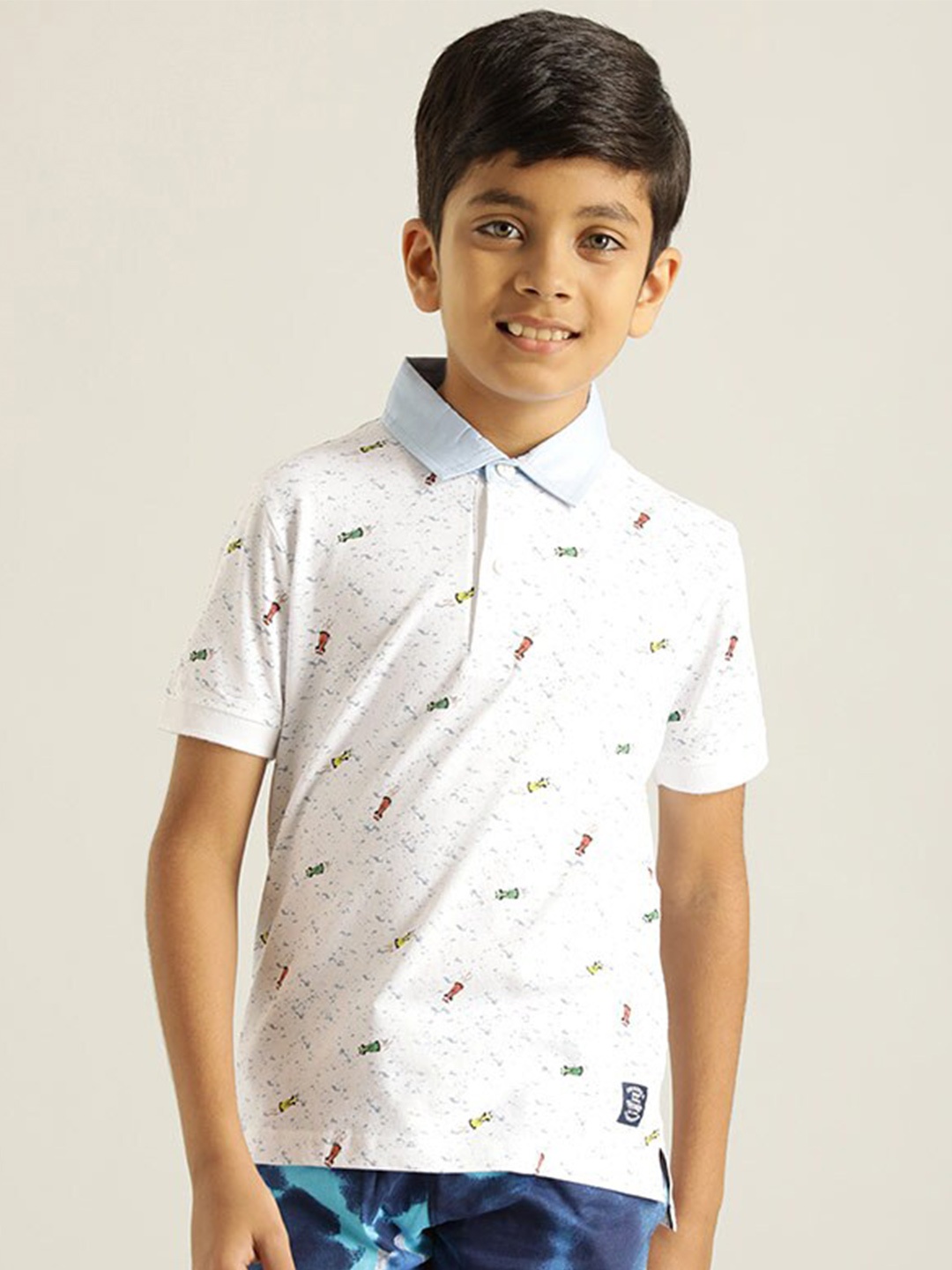 

Indian Terrain Boys Conversational Printed Polo Collar Pure Cotton T-shirt, White