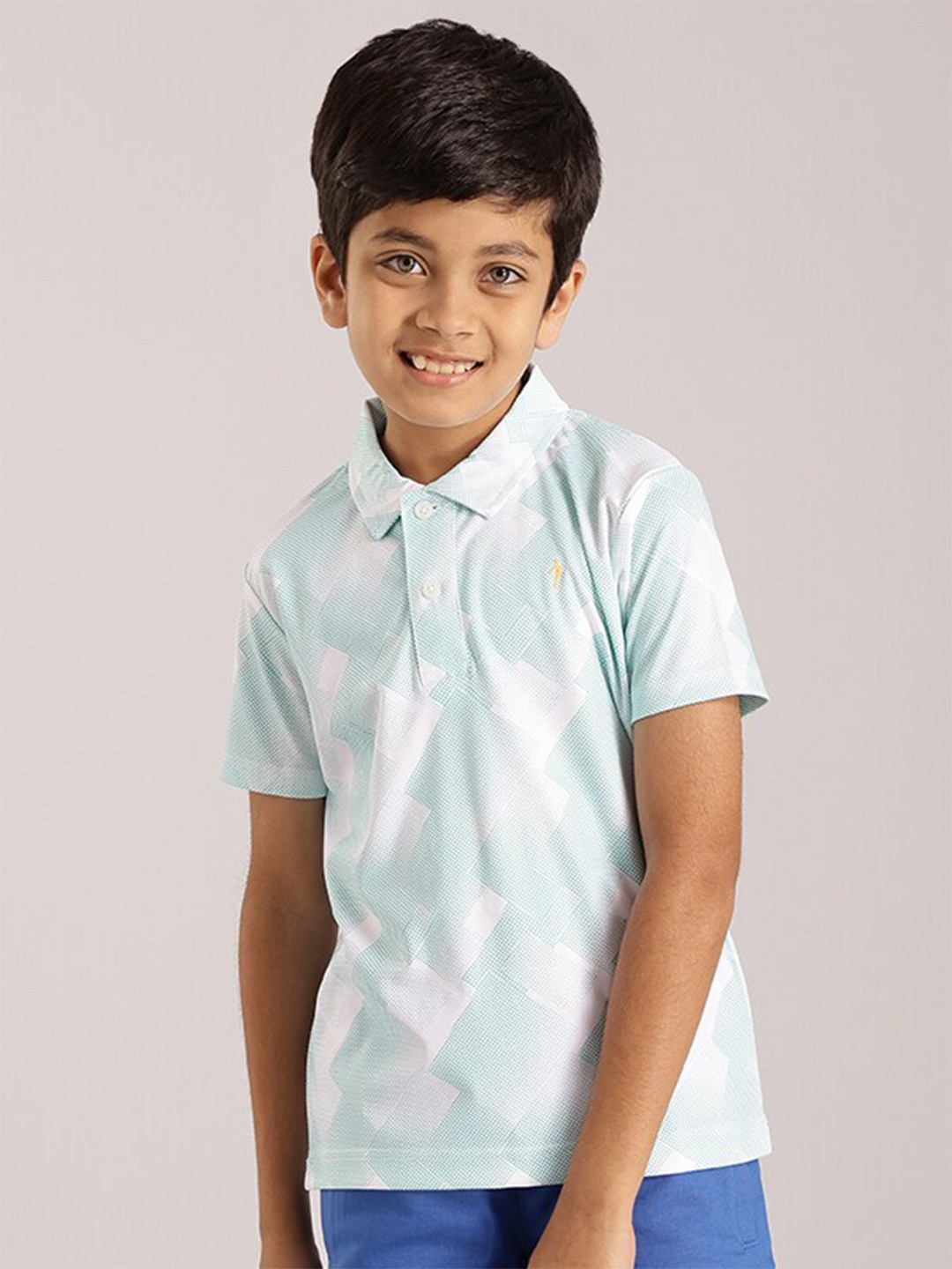 

Indian Terrain Boys Geometric Printed Polo Collar Pure Cotton T-shirt, Green