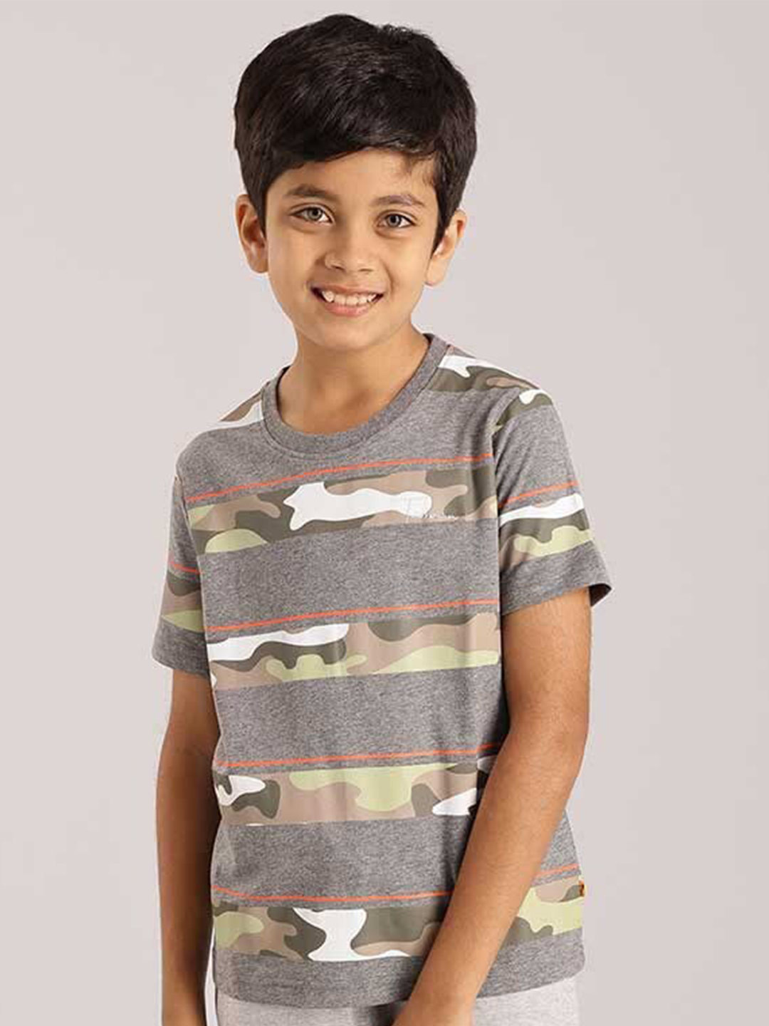 

Indian Terrain Boys Striped Pure Cotton T-shirt, Grey