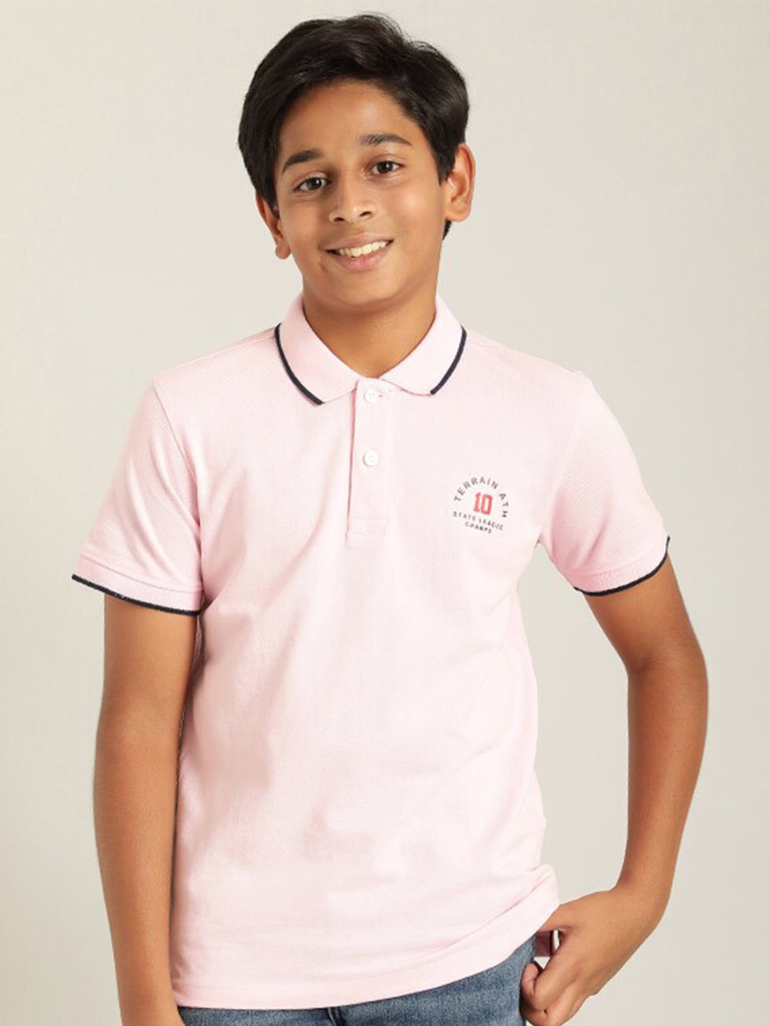 

Indian Terrain Boys Polo Collar Pure Cotton T-shirt, Pink