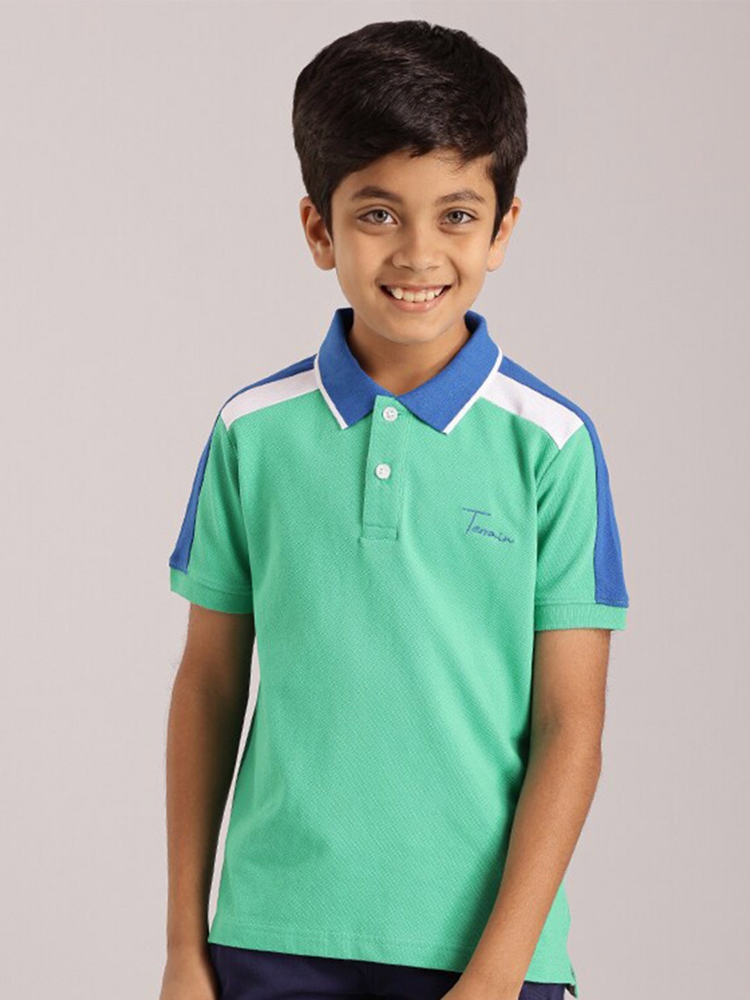 

Indian Terrain Boys Polo Collar Pure Cotton T-shirt, Green