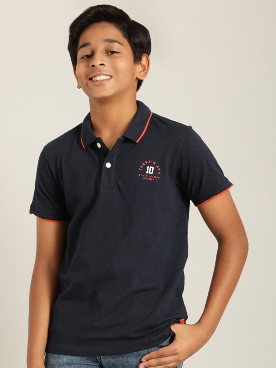 

Indian Terrain Boys Polo Collar Pure Cotton T-shirt, Blue