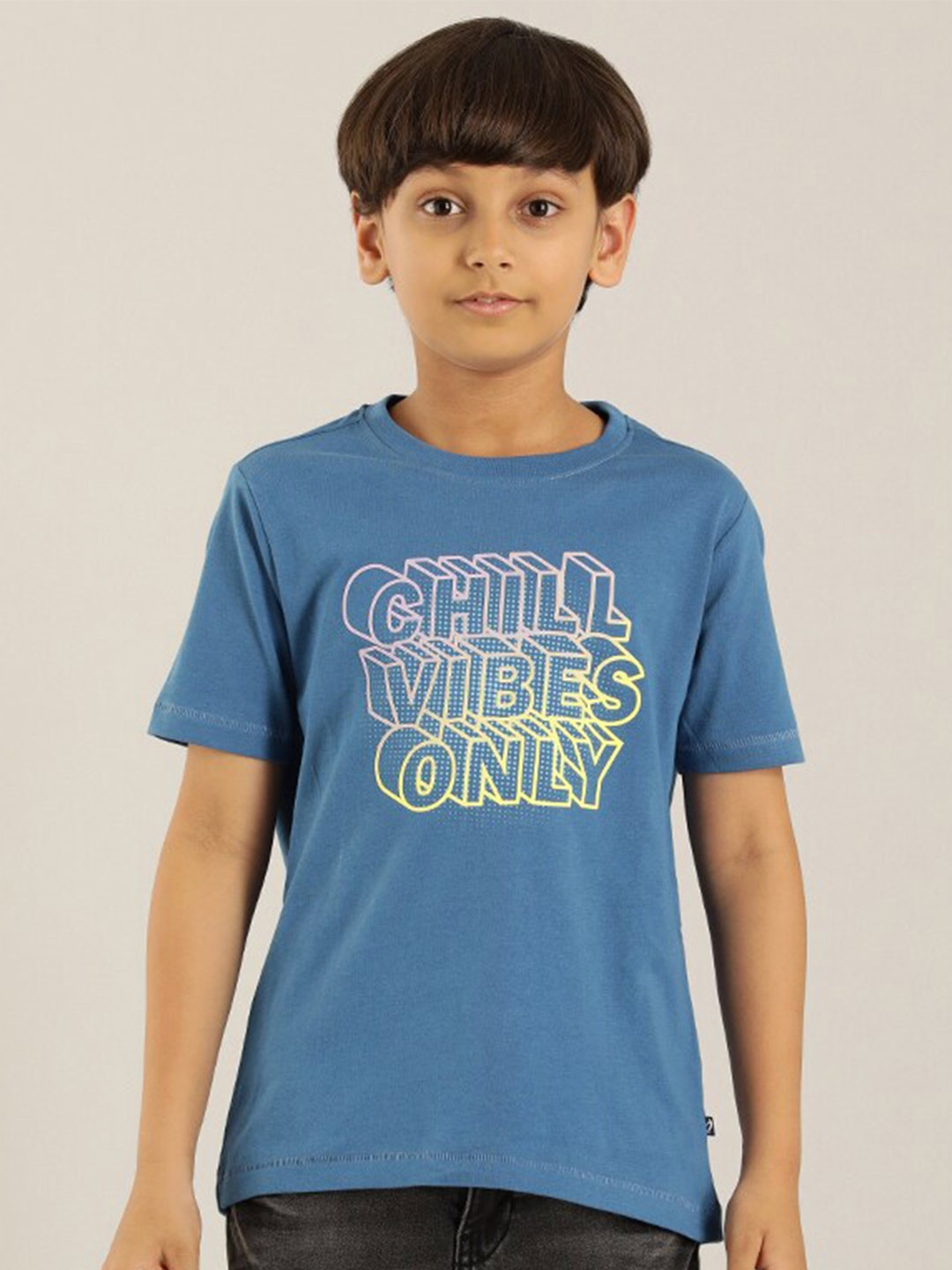 

Indian Terrain Boys Typography Printed Pure Cotton T-shirt, Blue