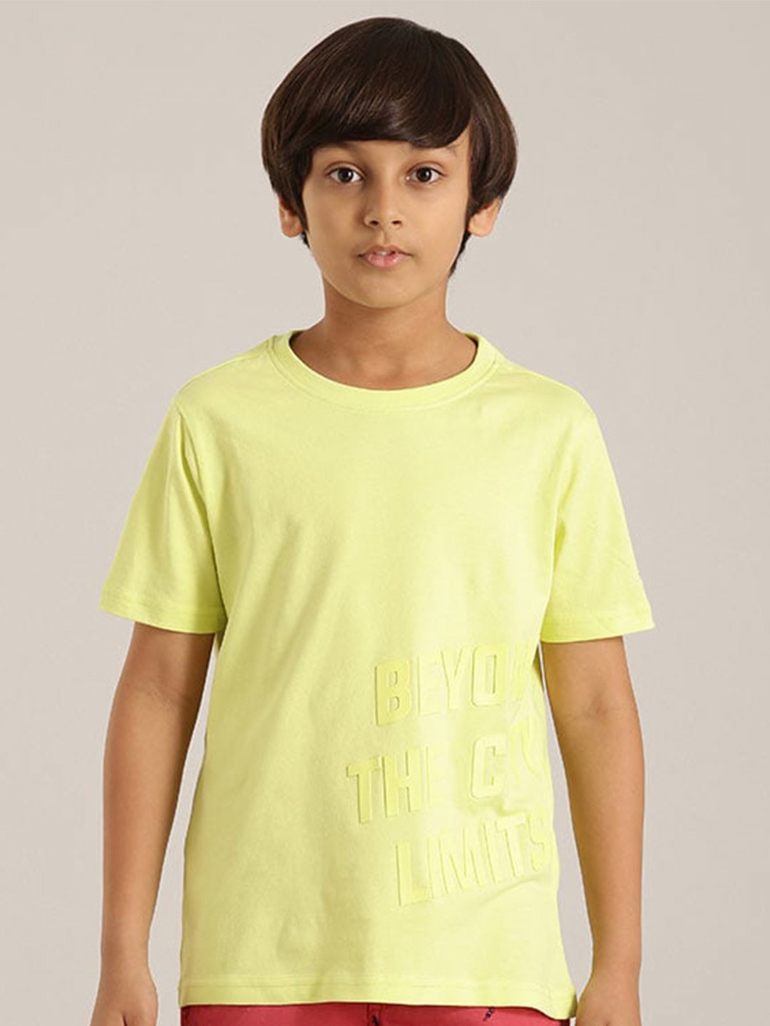 Indian Terrain Boys Typography Printed Pure Cotton T-shirt, Yellow