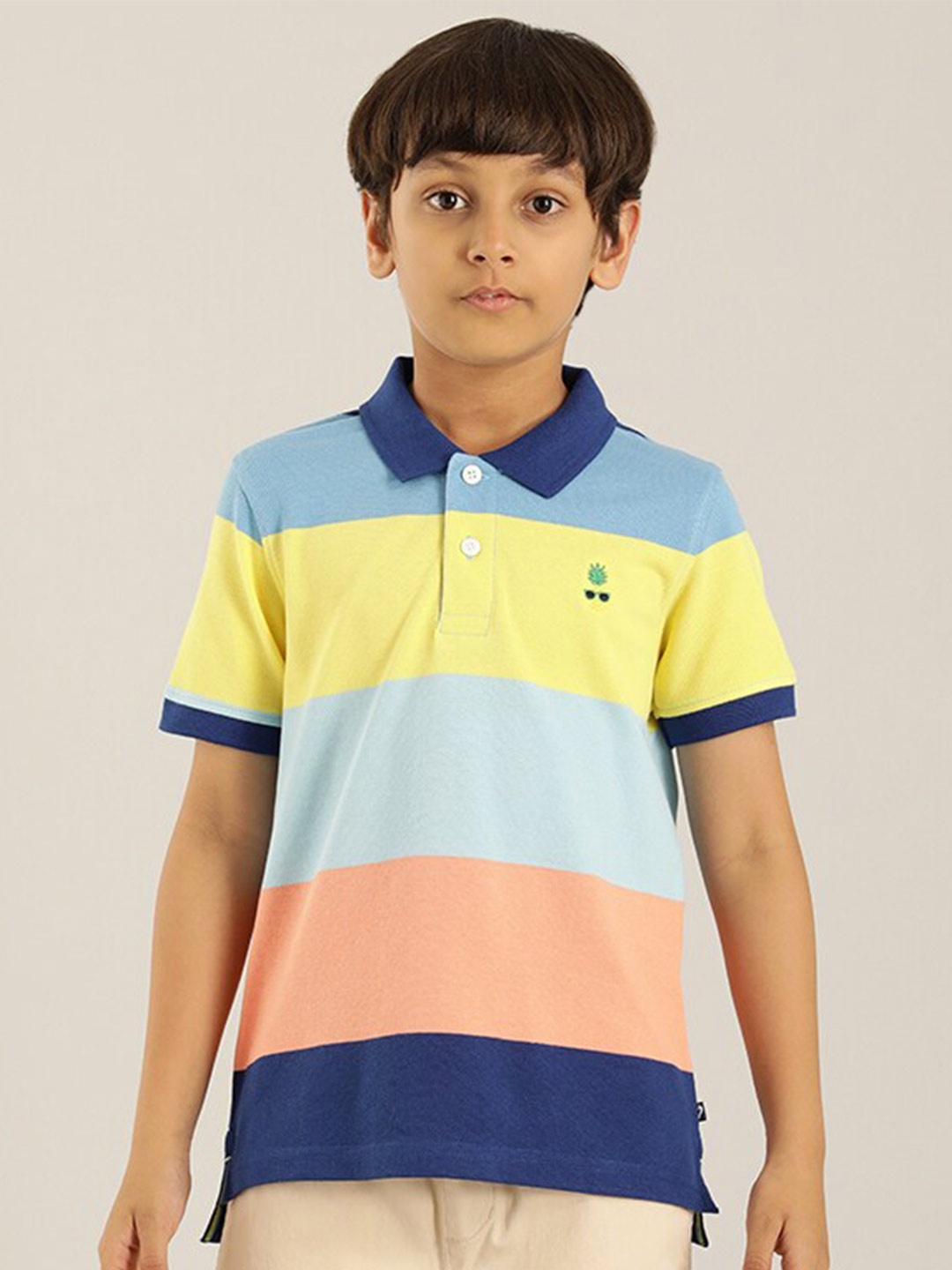 

Indian Terrain Boys Striped Pure Cotton T-shirt, Blue