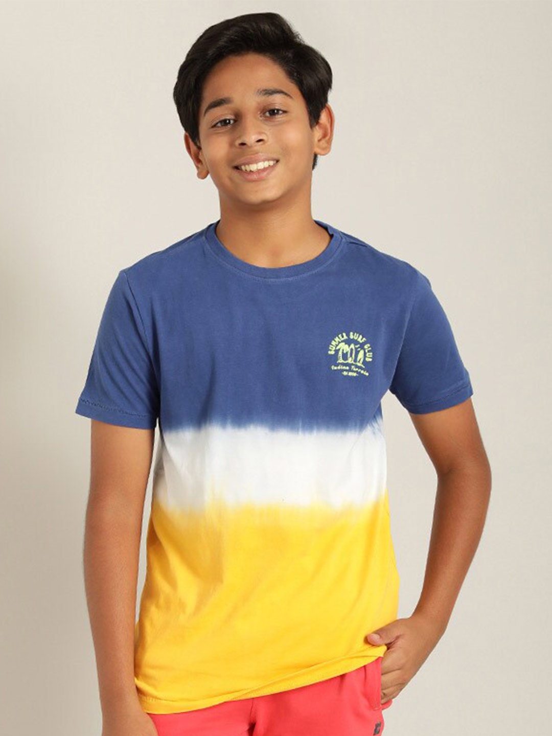 

Indian Terrain Boys Dyed Pure Cotton T-shirt, Yellow