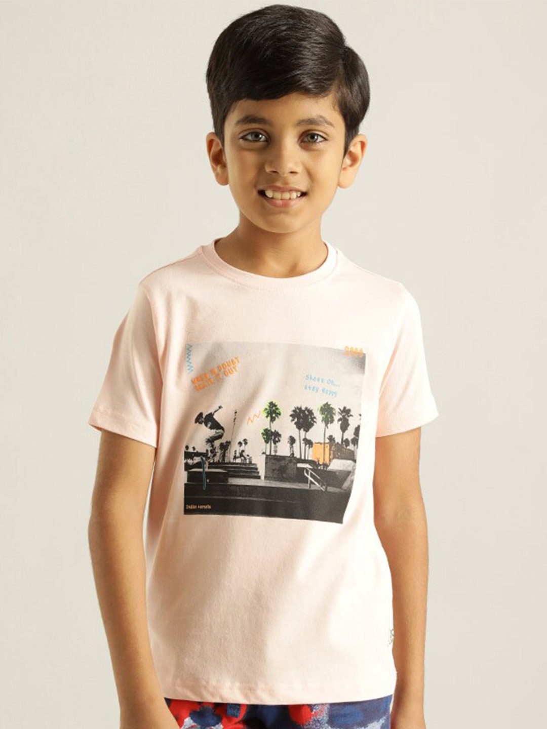 

Indian Terrain Boys Graphic Printed Pure Cotton T-shirt, Pink