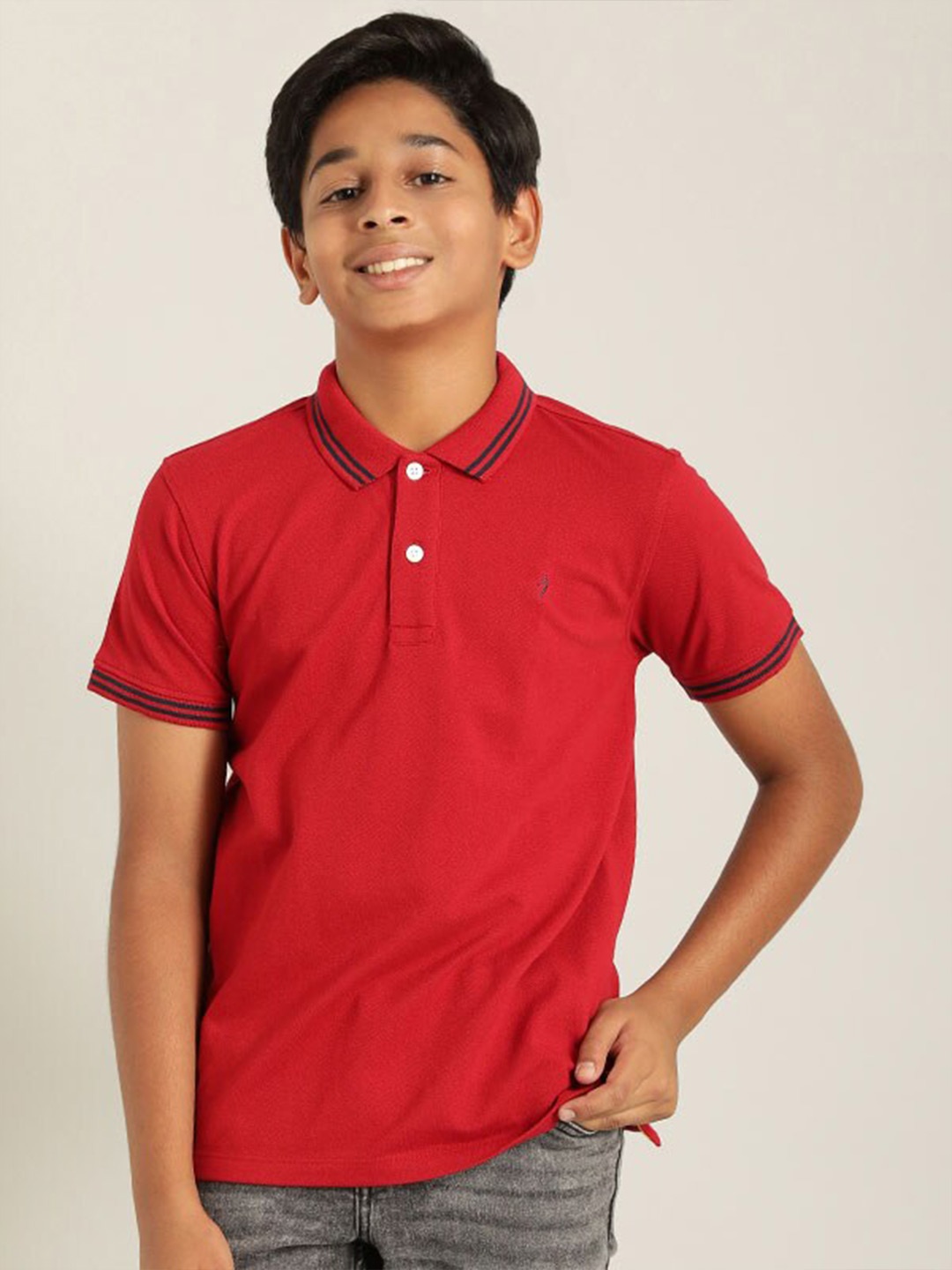 

Indian Terrain Boys Polo Collar Pure Cotton T-shirt, Red