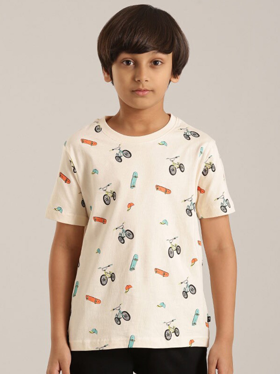 

Indian Terrain Boys Conversational Printed Pure Cotton T-shirt, Peach