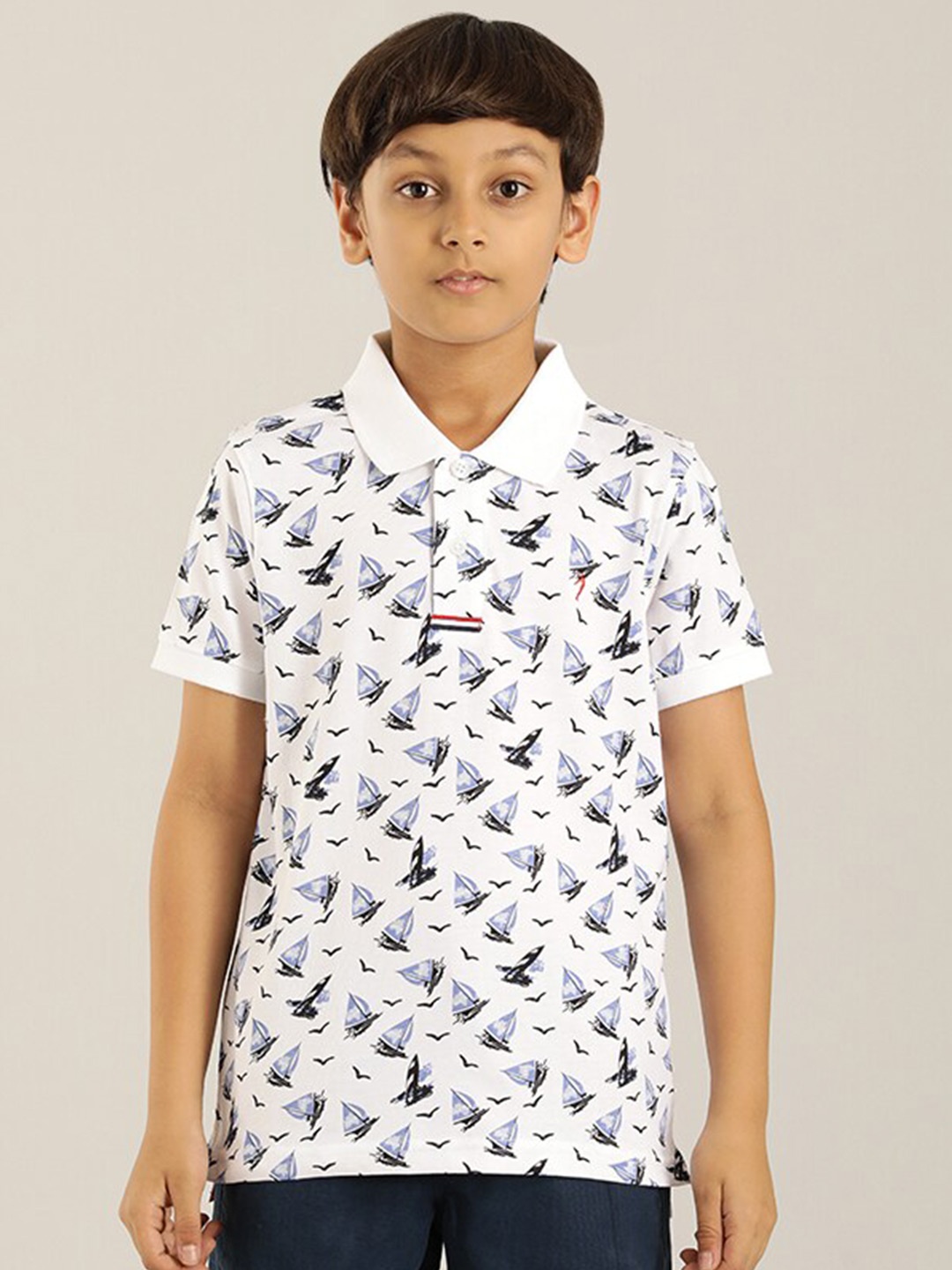 

Indian Terrain Boys Conversational Printed Polo Collar Pure Cotton T-shirt, White