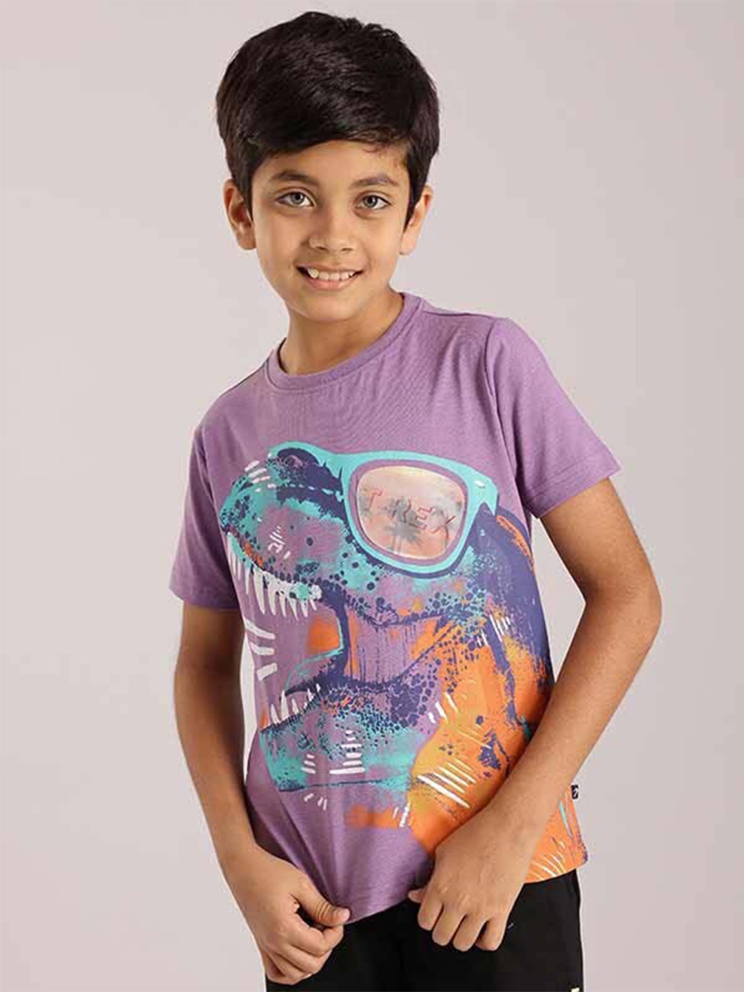 

Indian Terrain Boys Graphic Printed Pure Cotton T-shirt, Purple