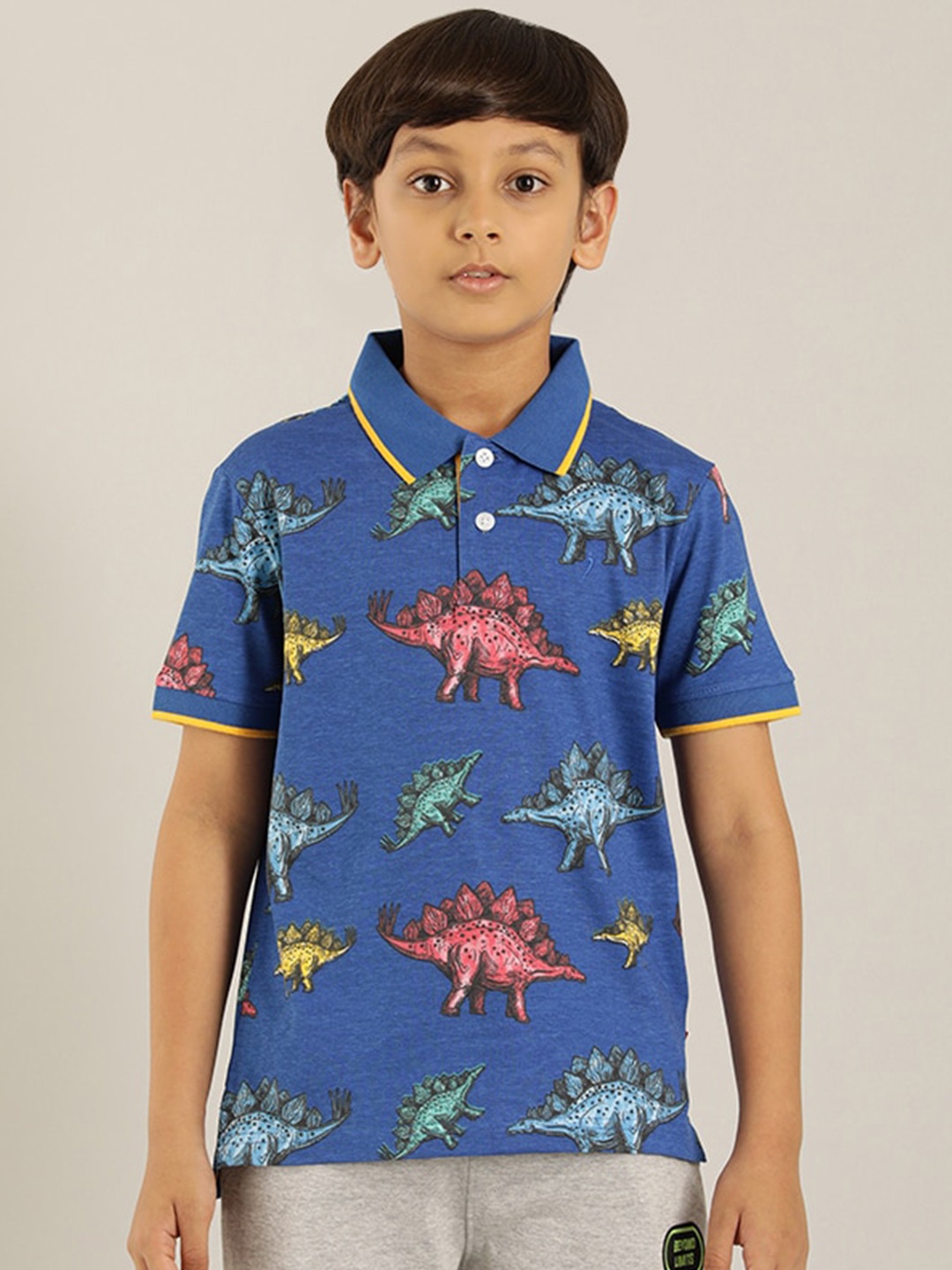 

Indian Terrain Boys Graphic Printed Polo Collar Pure Cotton T-shirt, Blue