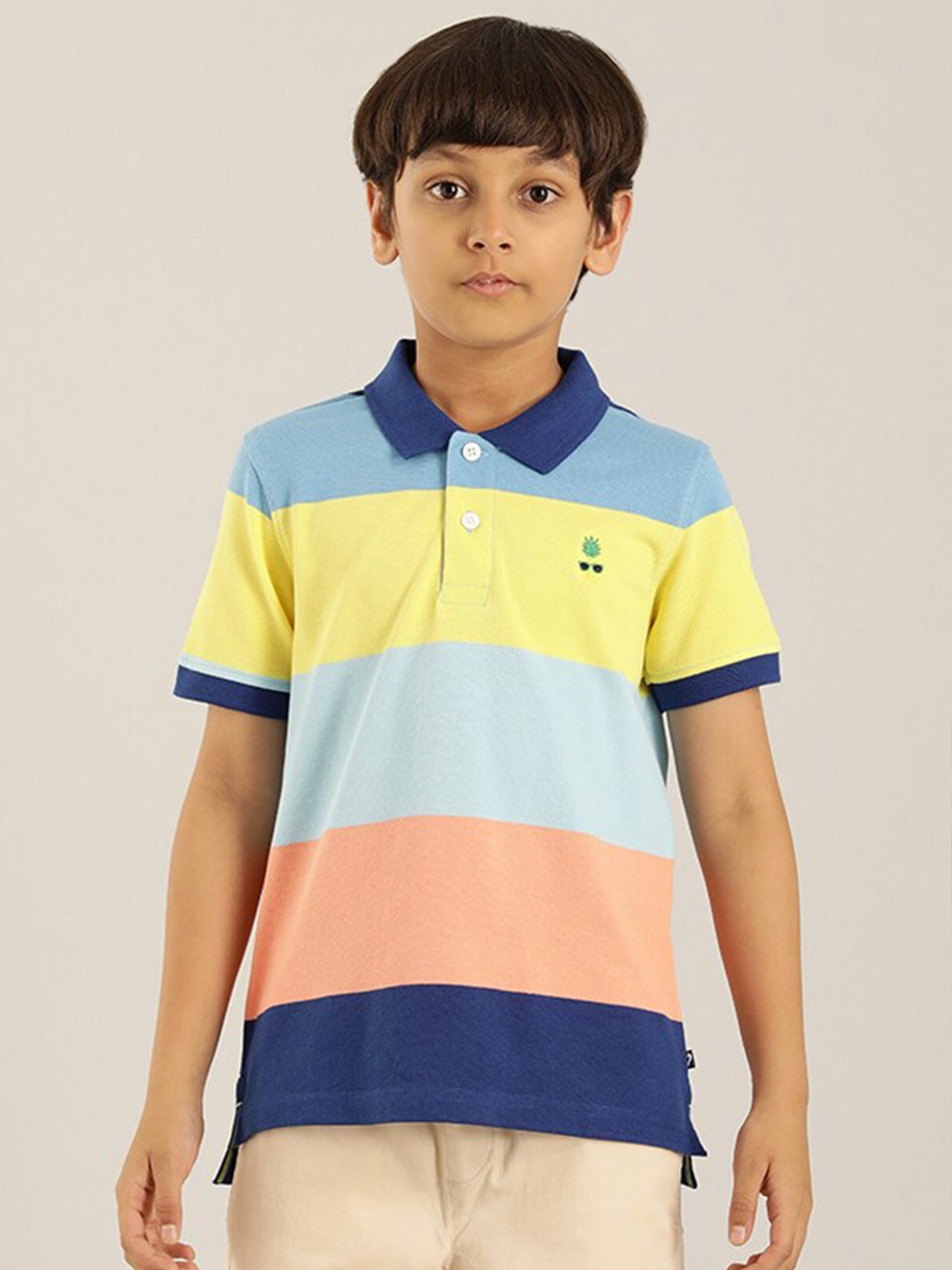 

Indian Terrain Boys Colourblocked Polo Collar Pure Cotton T-shirt, Blue