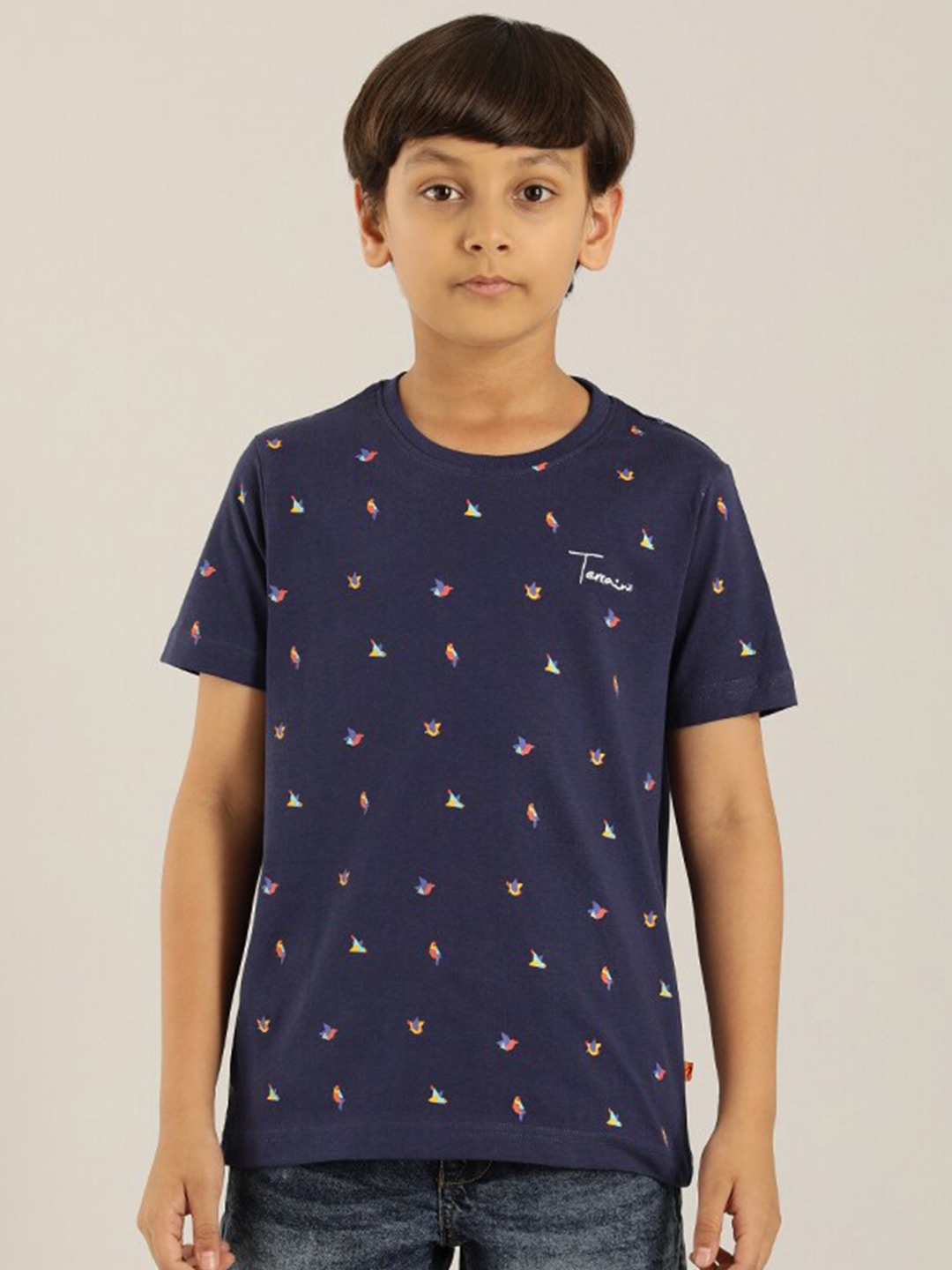 

Indian Terrain Boys Conversational Printed Pure Cotton Sports T-shirt, Blue