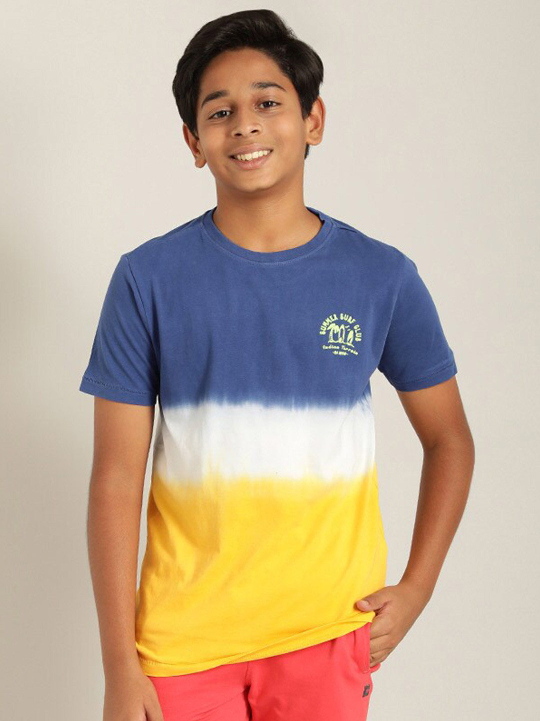 

Indian Terrain Boys Tie & Dyed Pure Cotton T-shirt, Yellow