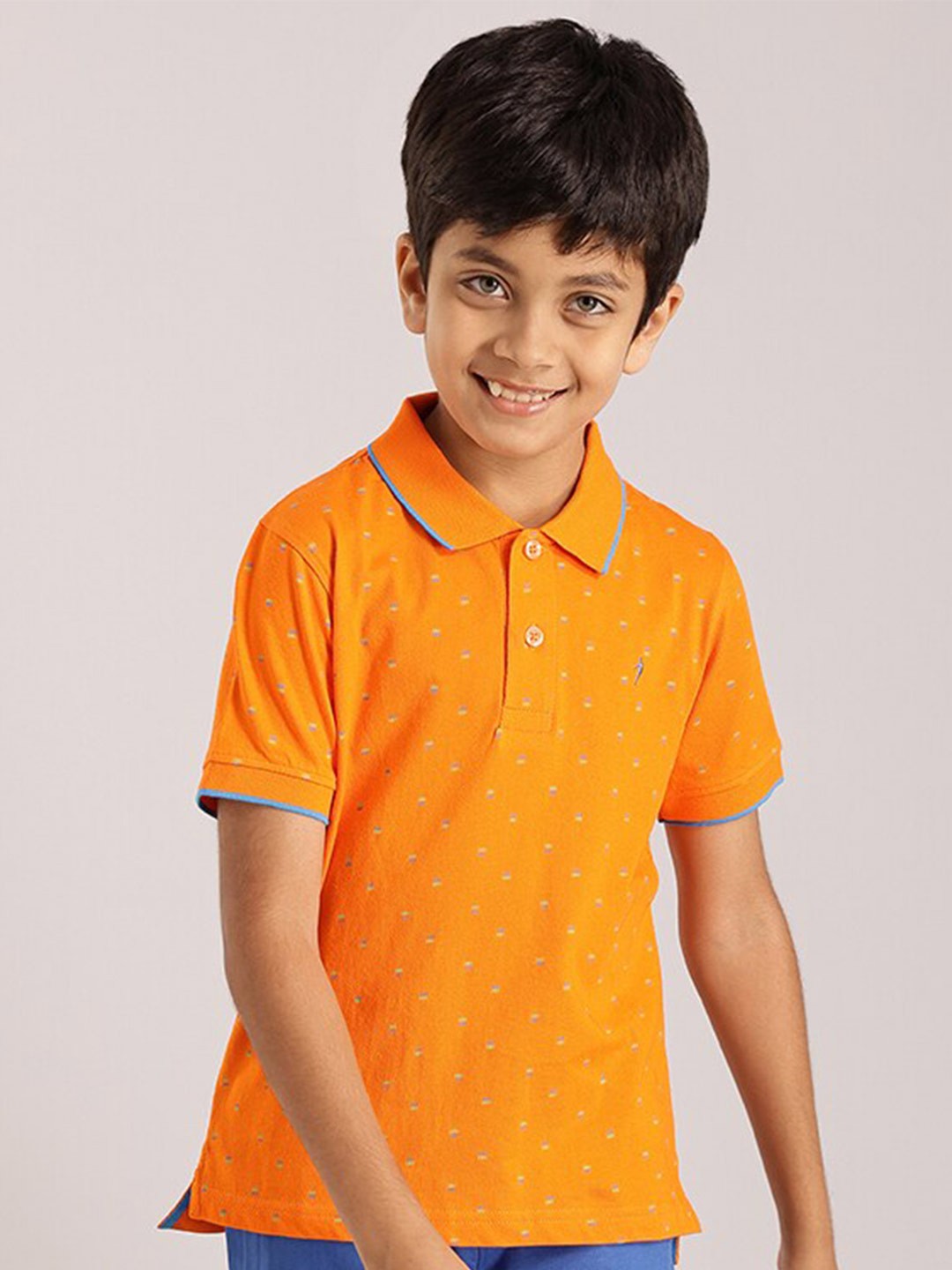 

Indian Terrain Boys Conversational Printed Polo Collar Pure Cotton T-shirt, Orange