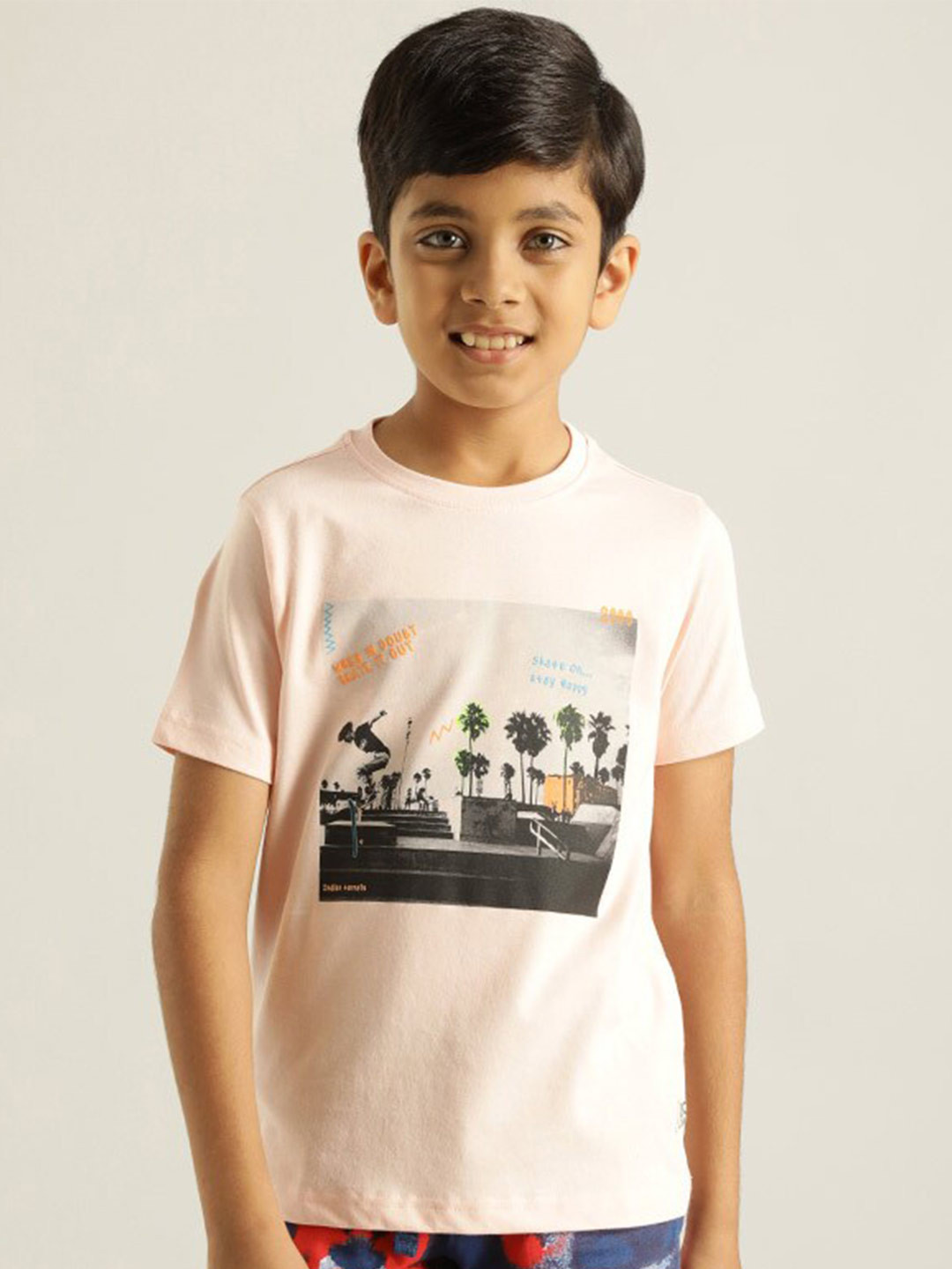 

Indian Terrain Boys Graphic Printed Pure Cotton T-shirt, Pink