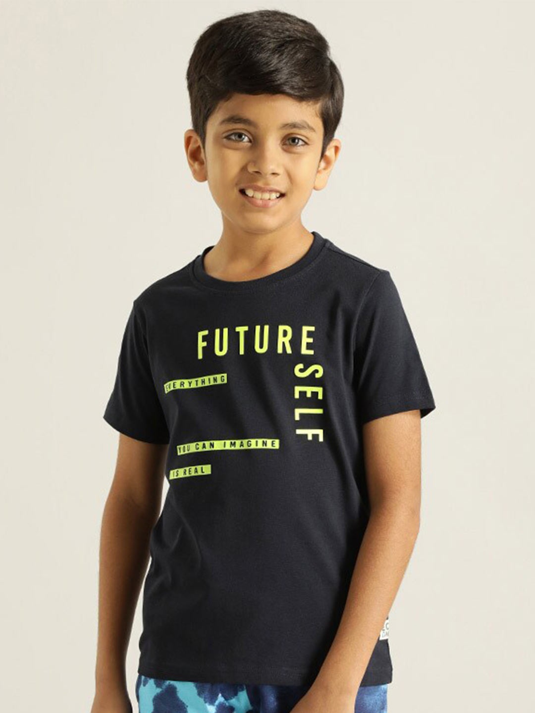 

Indian Terrain Boys Typography Printed Pure Cotton T-shirt, Navy blue