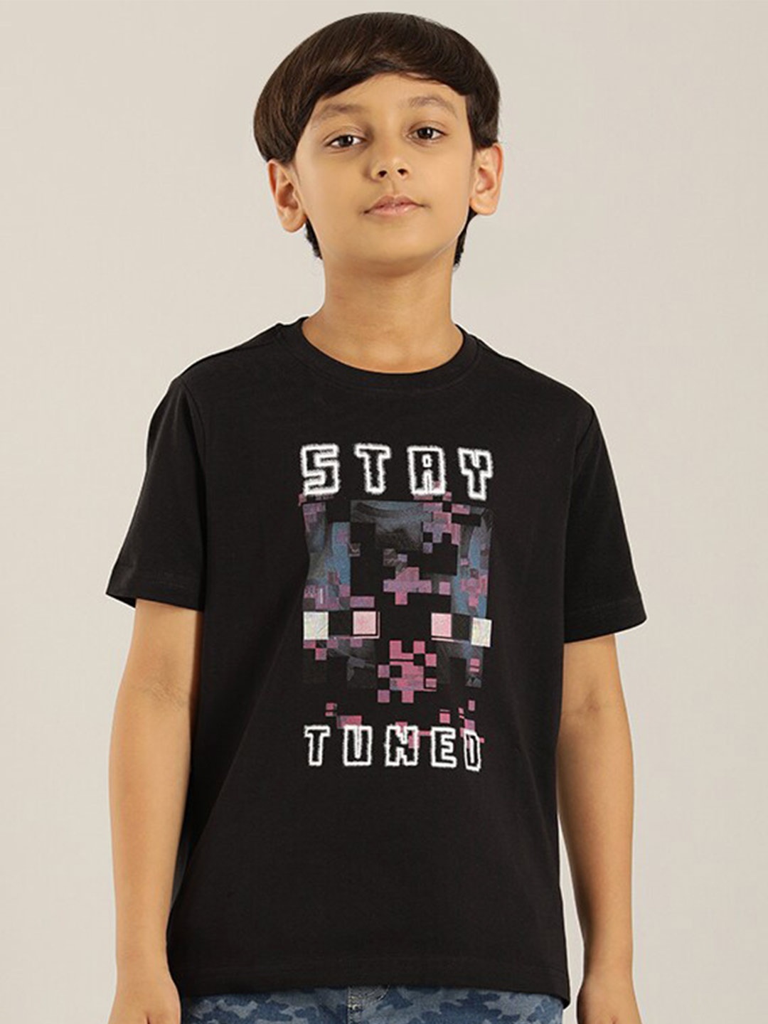 

Indian Terrain Boys Typography Printed Pure Cotton T-shirt, Black