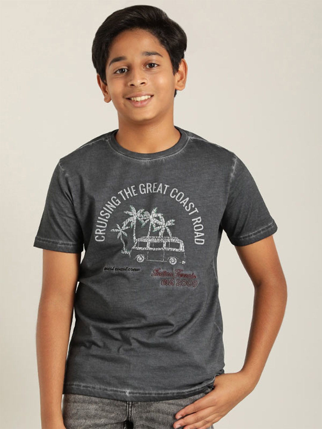 

Indian Terrain Boys Typography Printed Pure Cotton T-shirt, Navy blue