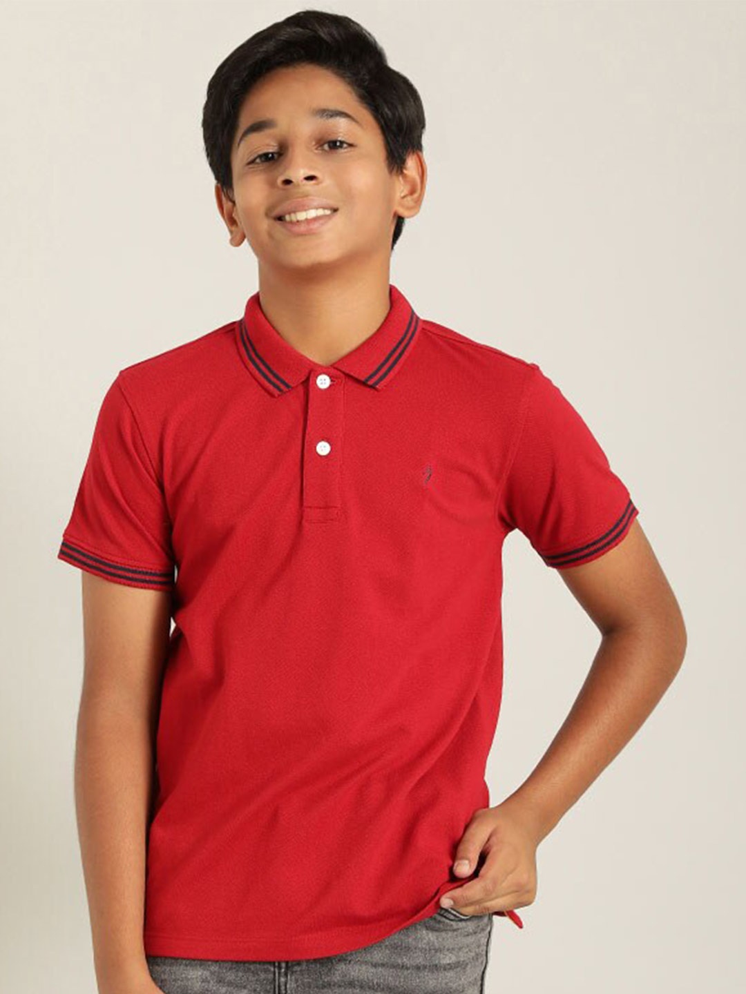 

Indian Terrain Boys Polo Collar Pure Cotton T-shirt, Red