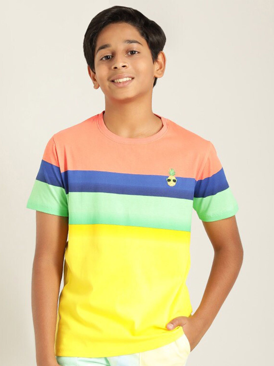 

Indian Terrain Boys Colourblocked Pure Cotton T-shirt, Yellow