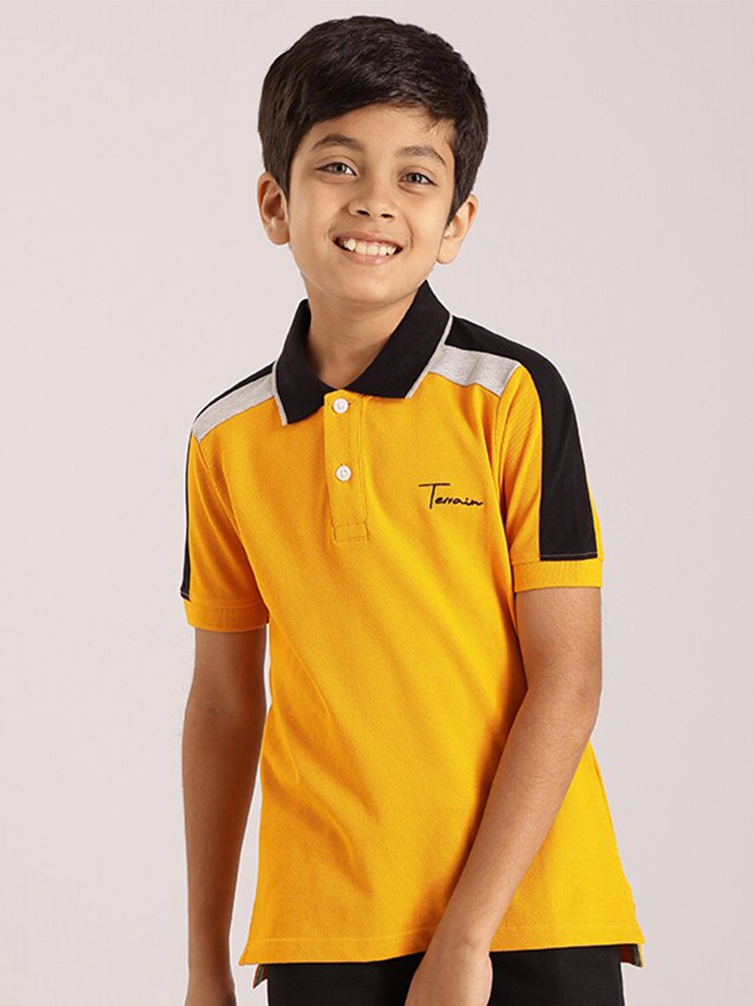 

Indian Terrain Boys Colourblocked Polo Collar Pure Cotton T-shirt, Orange