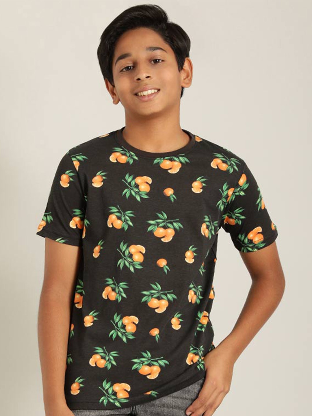 

Indian Terrain Boys Conversational Printed Pure Cotton T-shirt, Black