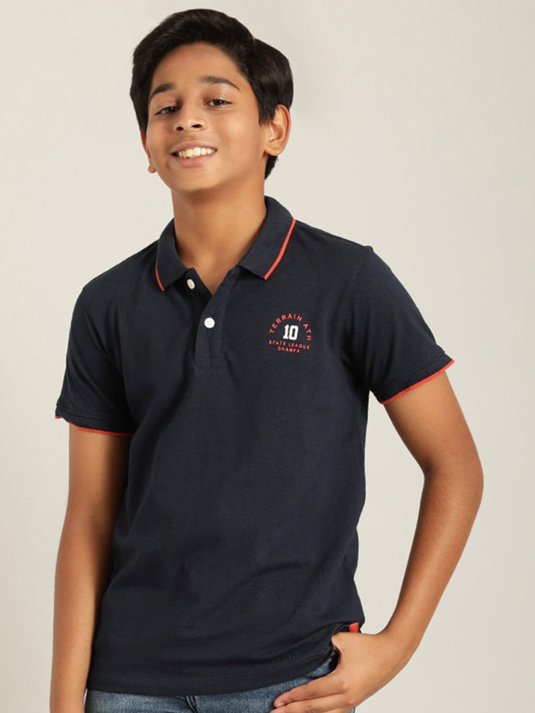 

Indian Terrain Boys Polo Collar Pure Cotton T-shirt, Black