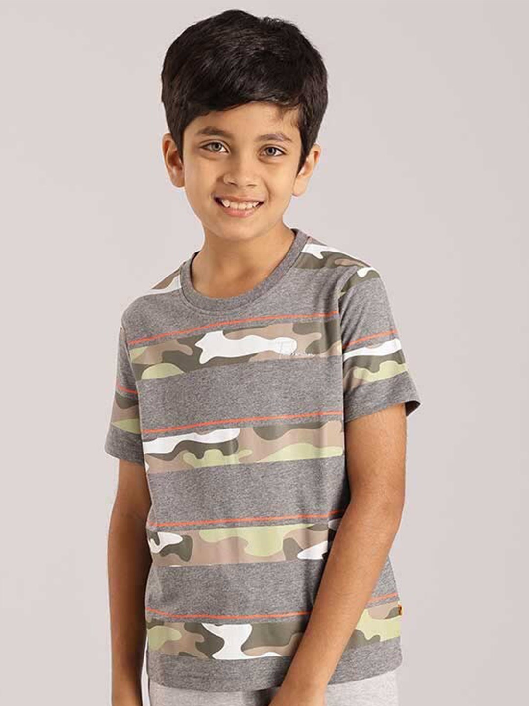 

Indian Terrain Boys Striped Pure Cotton T-shirt, Grey