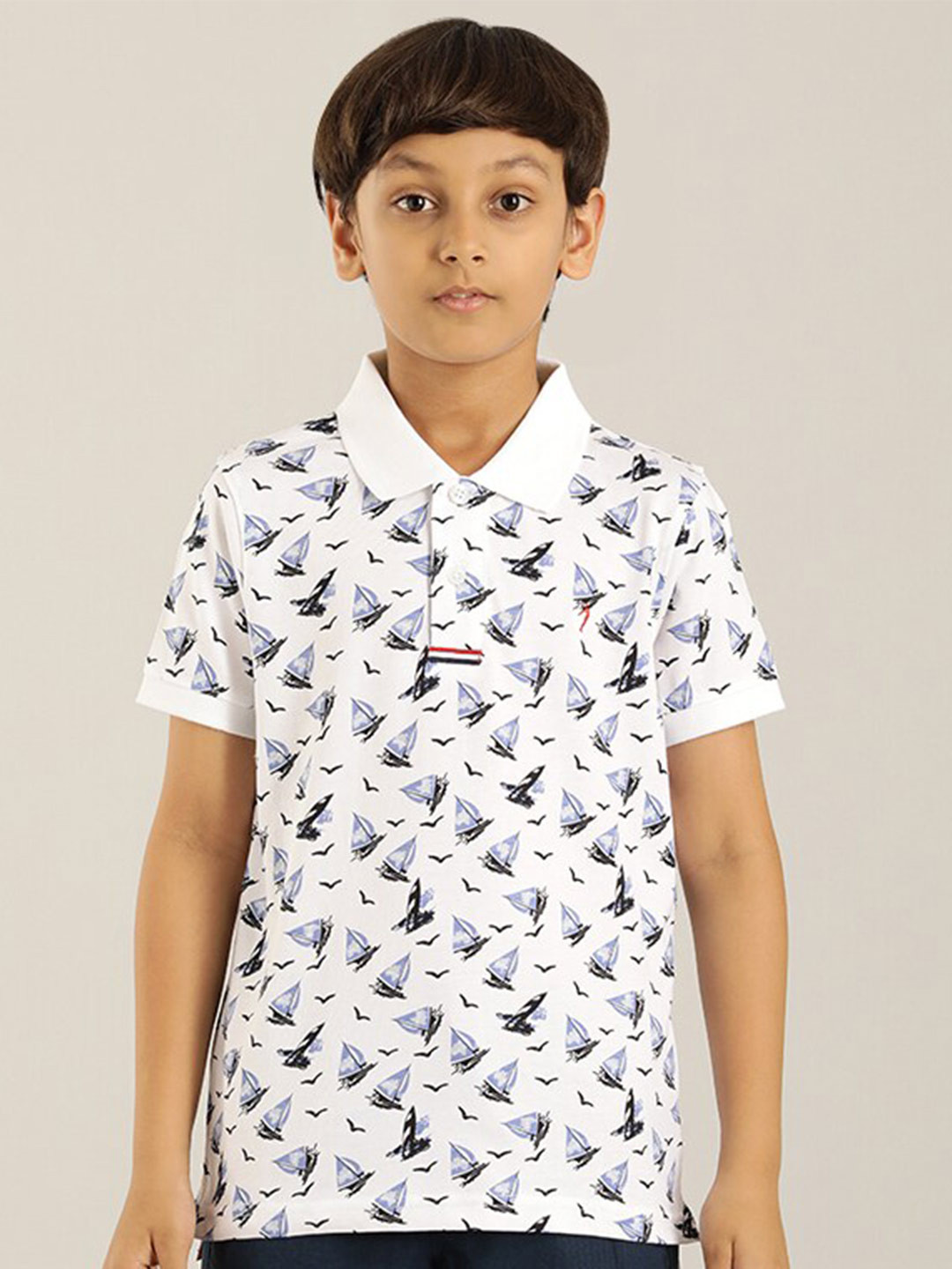

Indian Terrain Boys Conversational Printed Polo Collar Pure Cotton T-shirt, White