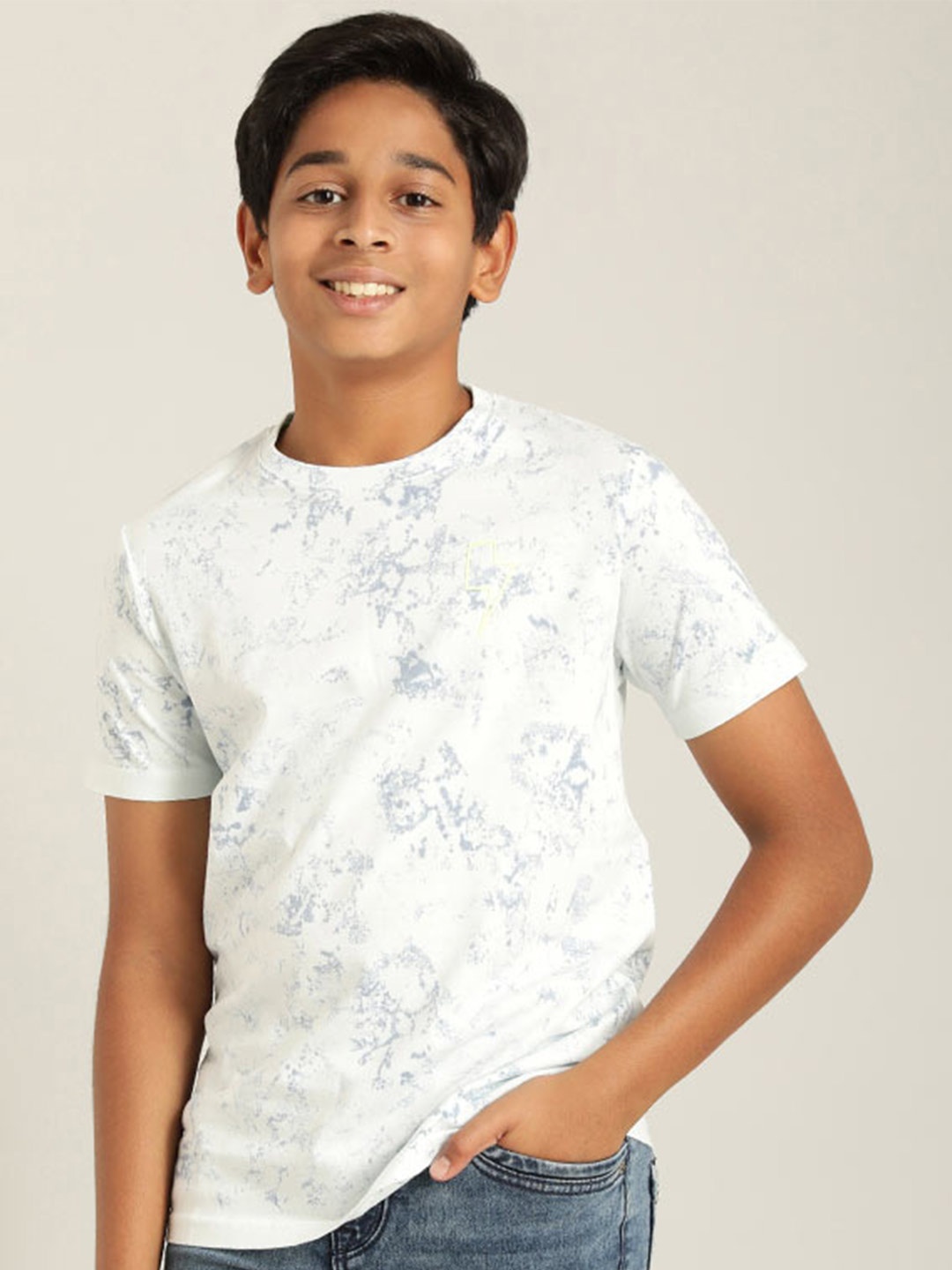 

Indian Terrain Boys Abstract Printed Pure Cotton T-shirt, Blue