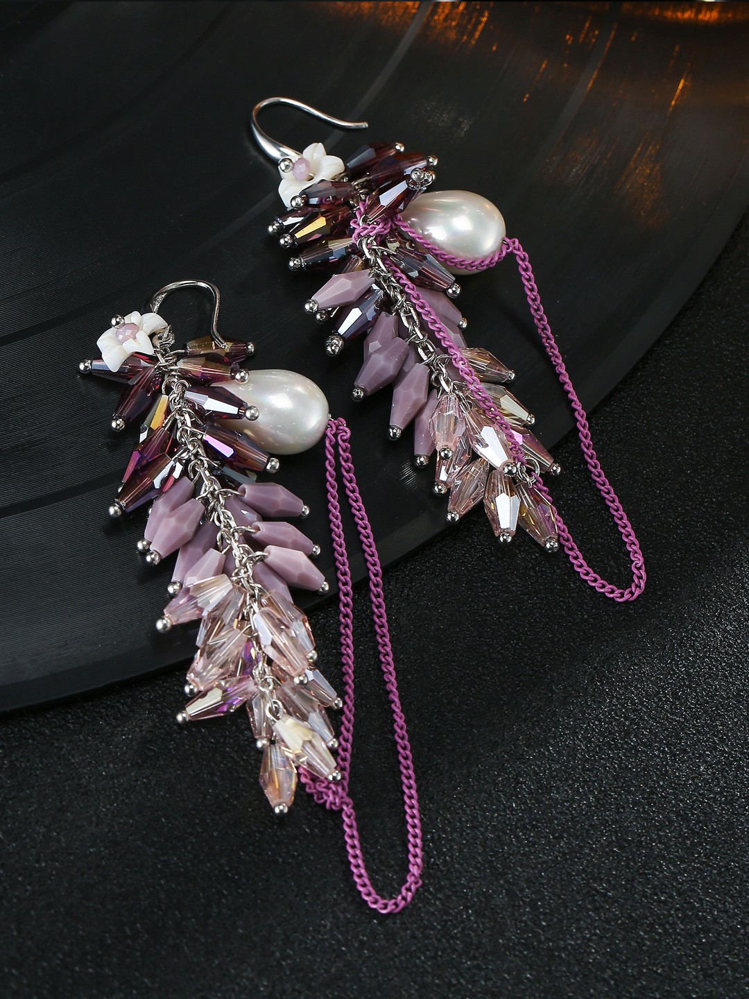 

Jewels Galaxy Purple & Off-White Silver-Plated Handcrafted Contemporary Drop Earrings