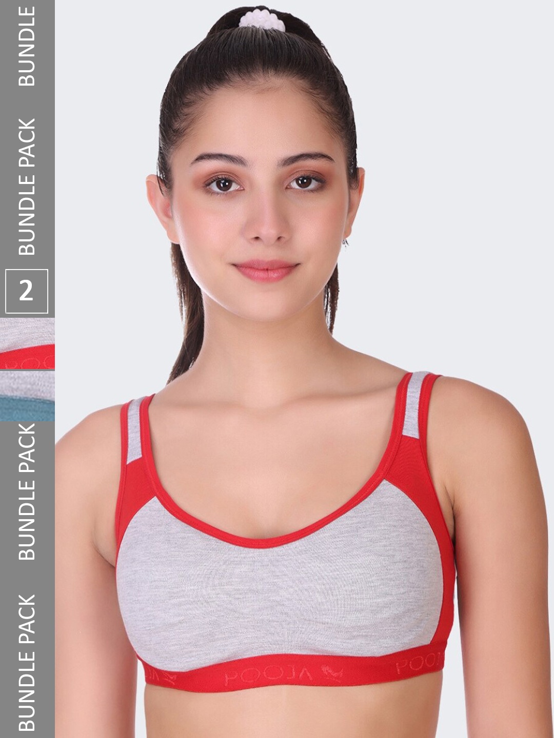 

POOJA RAGENEE Pack Of 2 Non-Wired Non-Padded Anti-Bacterial Cotton Sports Bra, Blue