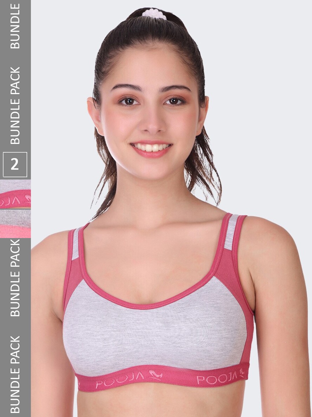 

POOJA RAGENEE Pack Of 2 Breathable Anti Bacterial Non Padded Cotton Workout Bra, Pink