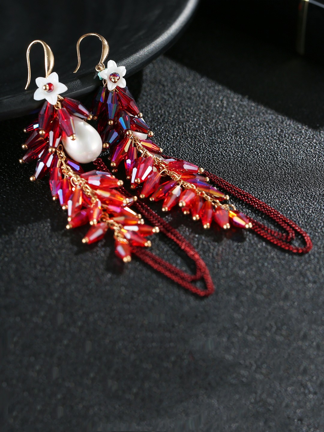 

Jewels Galaxy Red Gold-Plated Beaded Handcrafted Drop Earrings