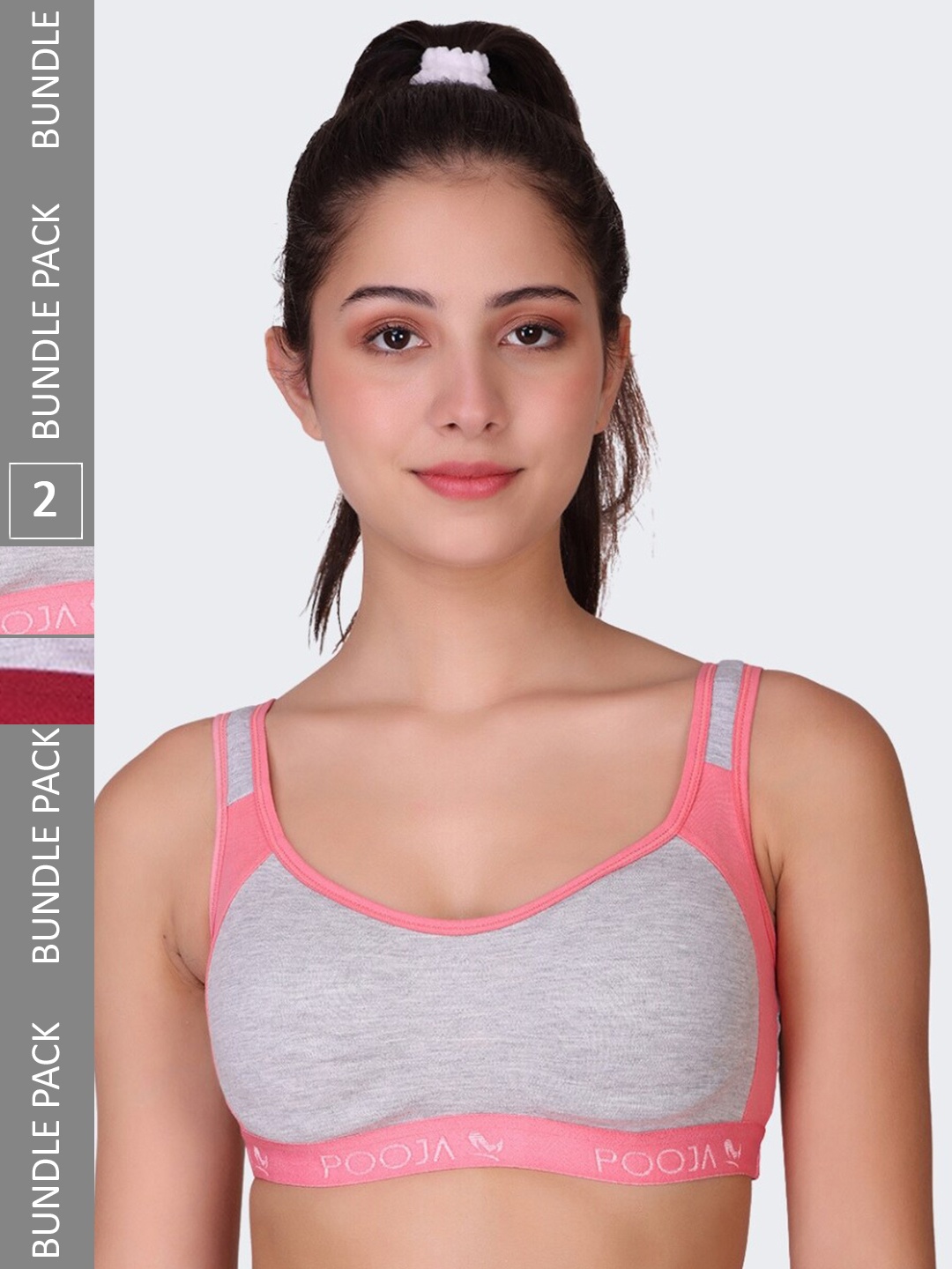 

POOJA RAGENEE Pack Of 2 Non-Wired Non-Padded Anti-Bacterial Cotton Sports Bra, Maroon