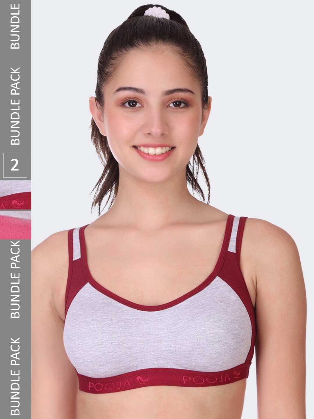 

POOJA RAGENEE Pack Of 2 Breathable Anti Bacterial Non Padded Cotton Workout Bra, Maroon