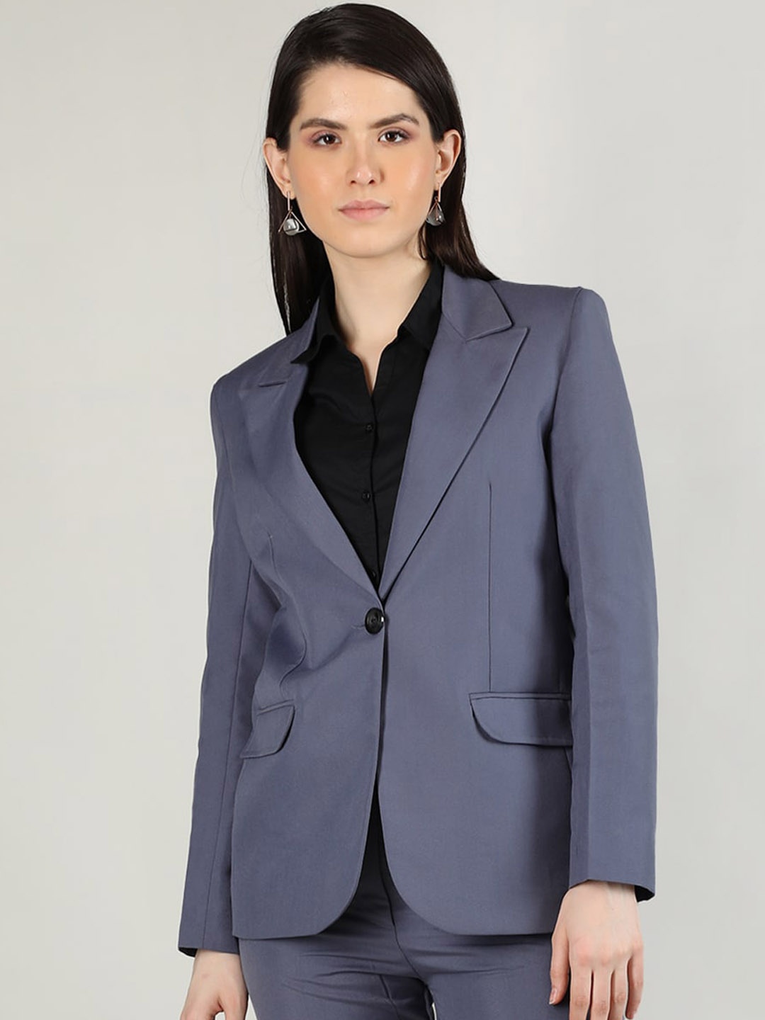 

Dlanxa Notched Lapel Single-Breasted Formal Blazer, Grey