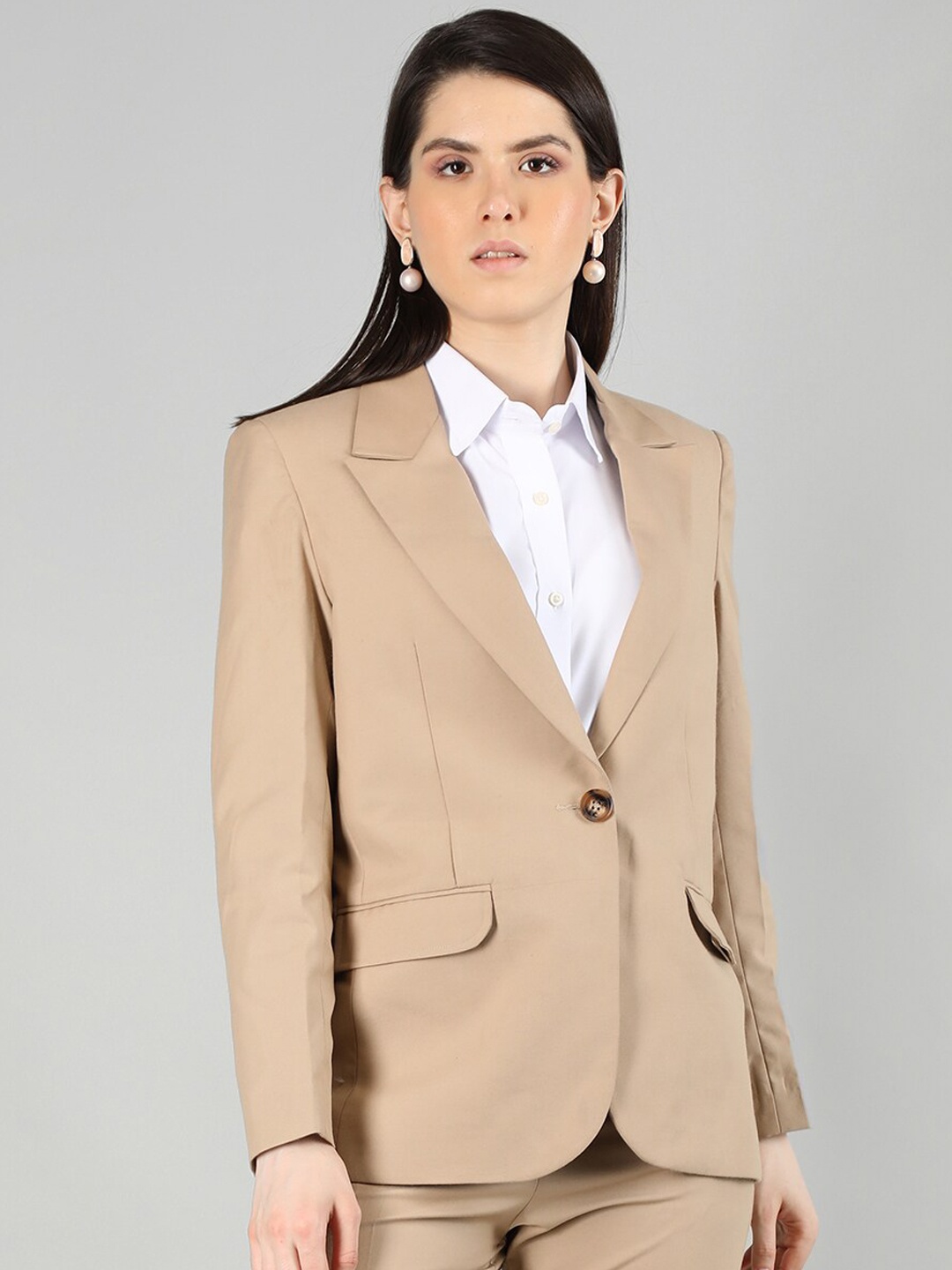 

Dlanxa Notched Lapel Single-Breasted Formal Blazer, Beige