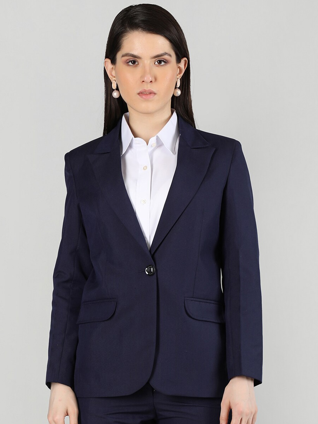 

Dlanxa Notched Lapel Single-Breasted Formal Blazer, Navy blue