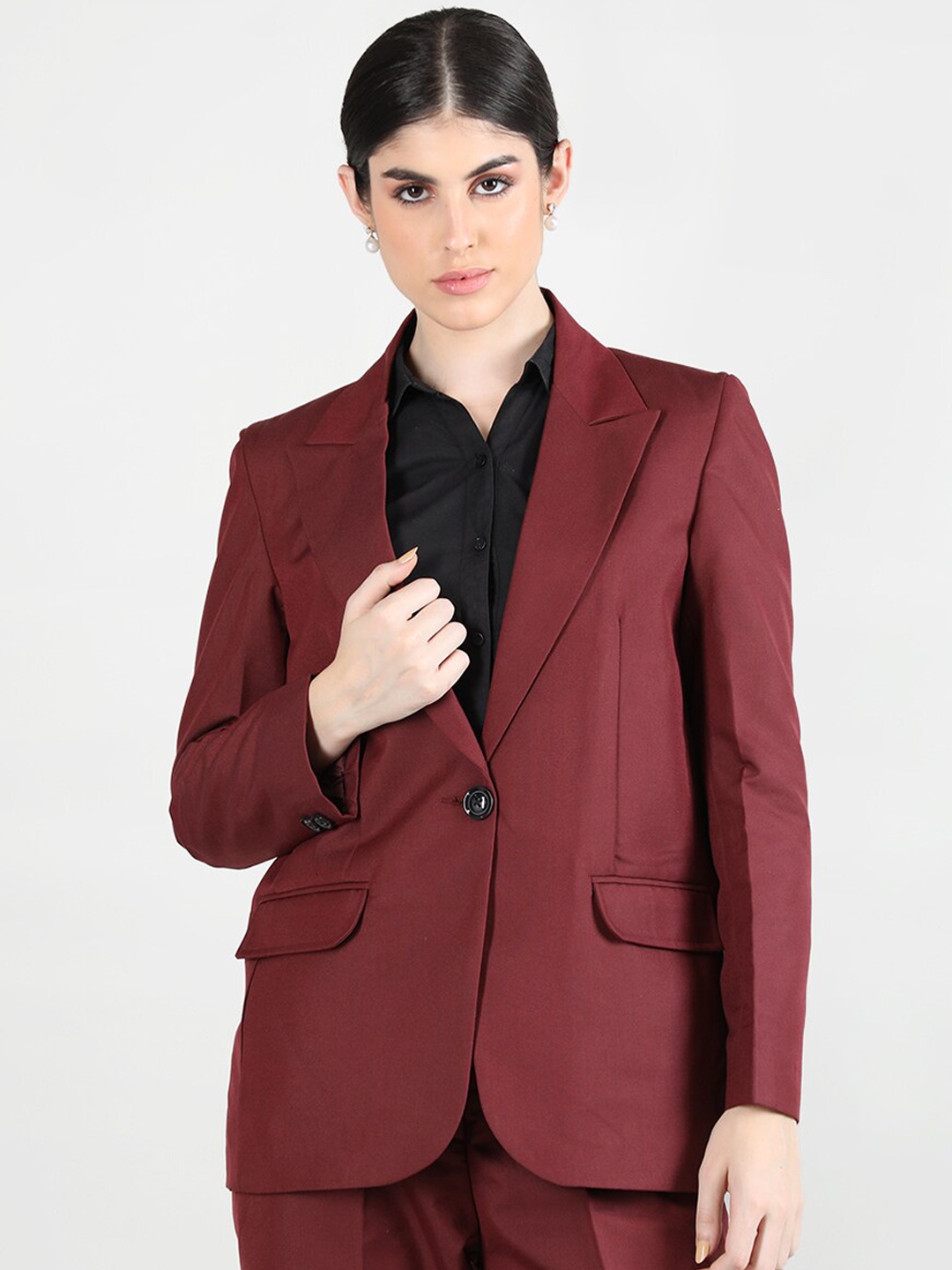 

Dlanxa Notched Lapel Single-Breasted Formal Blazer, Maroon