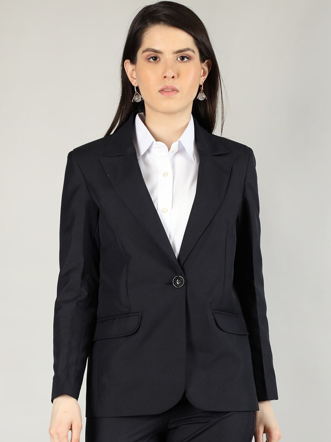 

Dlanxa Notched Lapel Single-Breasted Formal Blazer, Navy blue